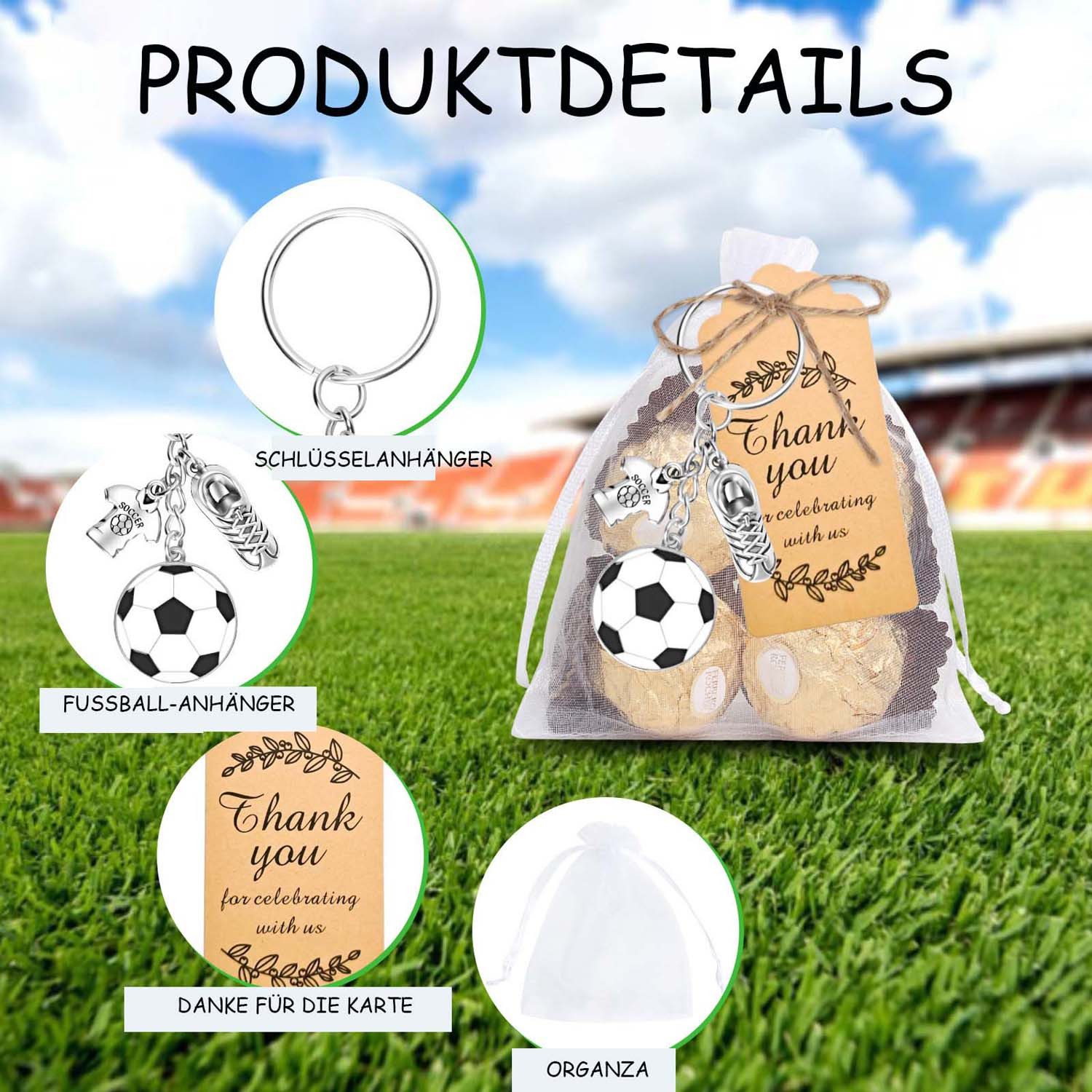 Bomiclss Schlüsselanhänger Fußball, Party Geschenk für Fußballfans & Schule,Kleinigkeiten – Bild 3 von 5