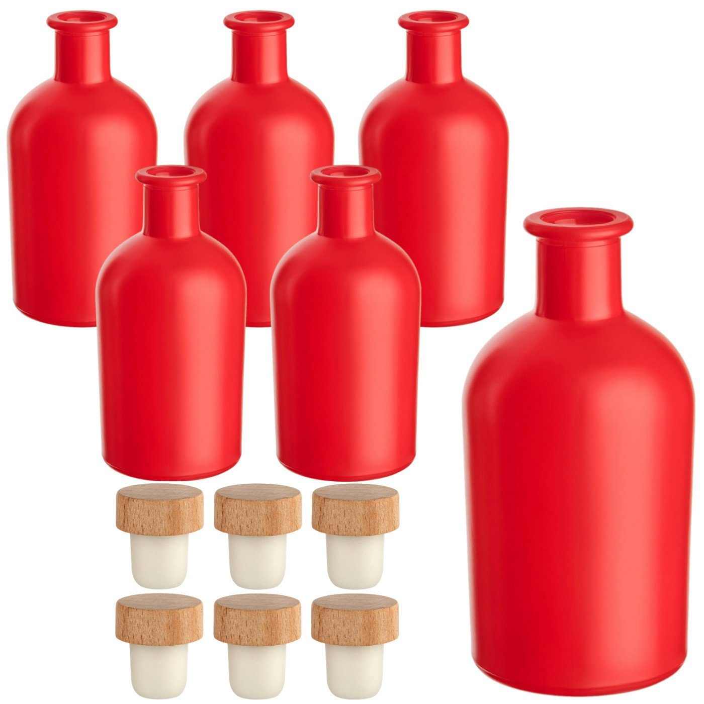 Glasflaschen mit 6er 250 Likörflasche Apotheker Rot, HGK Leere gouveo ml - Trinkflasche l, Korken Set, 0,25