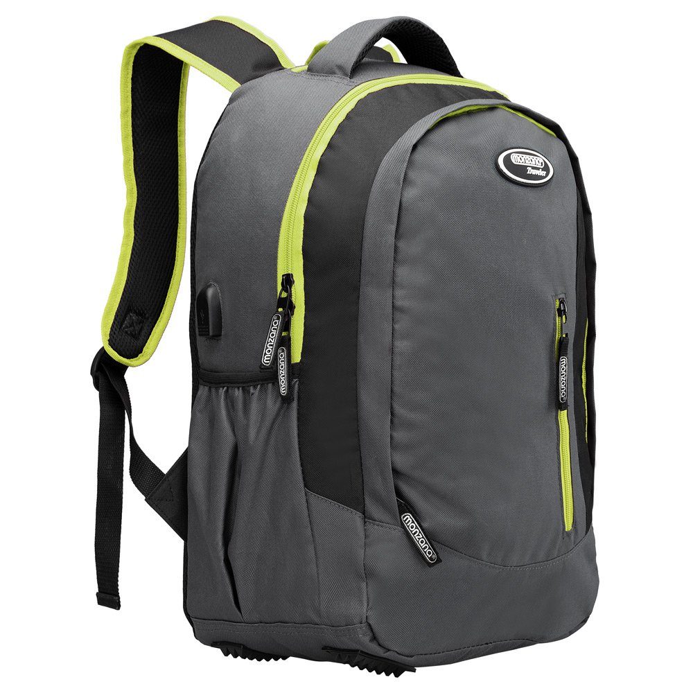 monzana Laptoprucksack, Laptoprucksack Damen Herren Arbeitsrucksack mit USB Ladeport Grau Grün