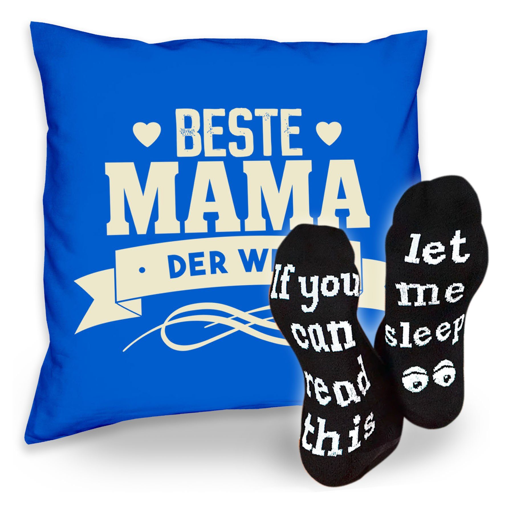 Socken der Mama Sleep, Mama Welt Dekokissen & Muttertag Soreso® Kissen royal-blau Beste Sprüche Muttertagsgeschenk