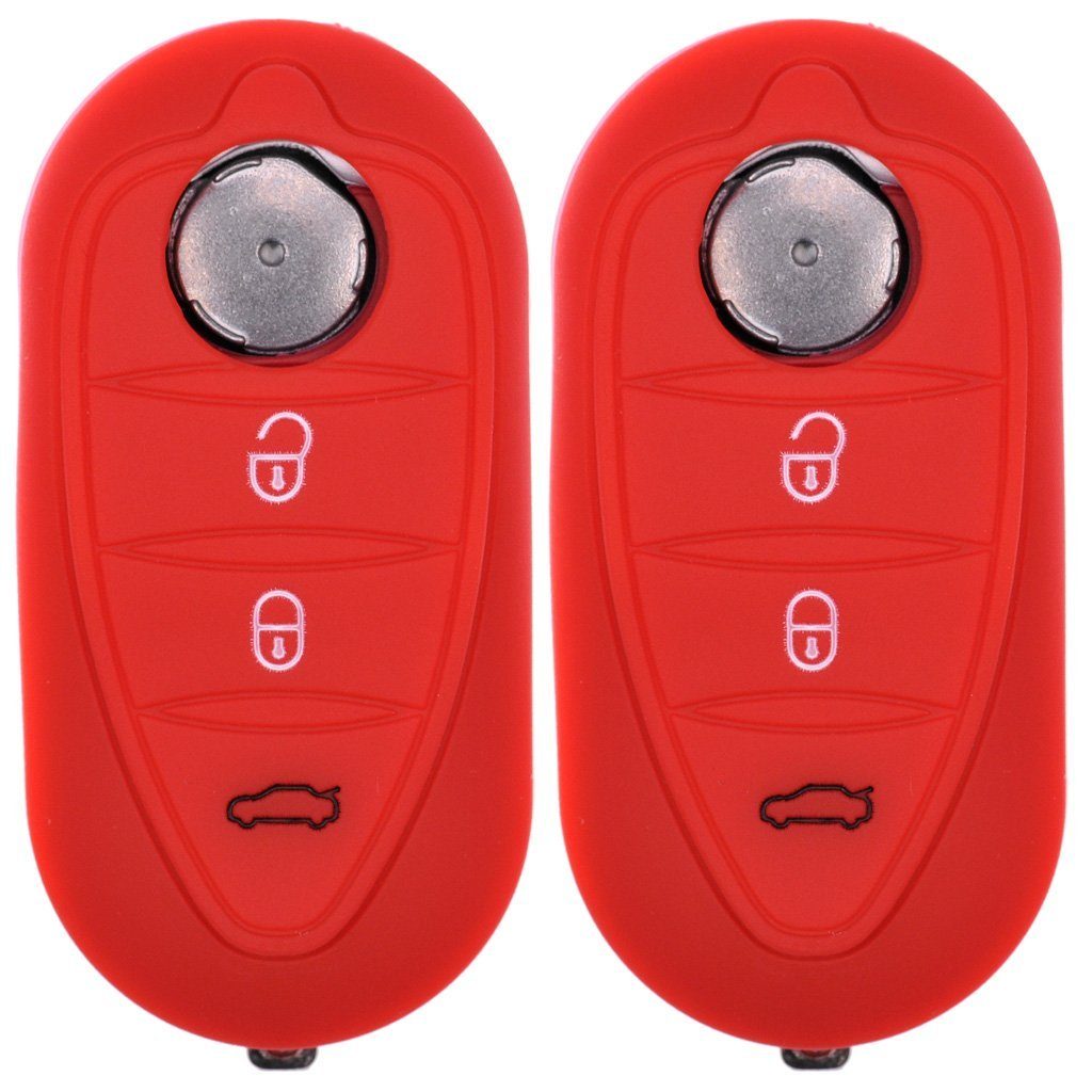 mt-key Schlüsseltasche 2x Autoschlüssel Silikon Schutzhülle im 2er-Set, für ALFA Romeo Mito Giulietta 940 4C ab 2008 3 Tasten Klappschlüssel Rot