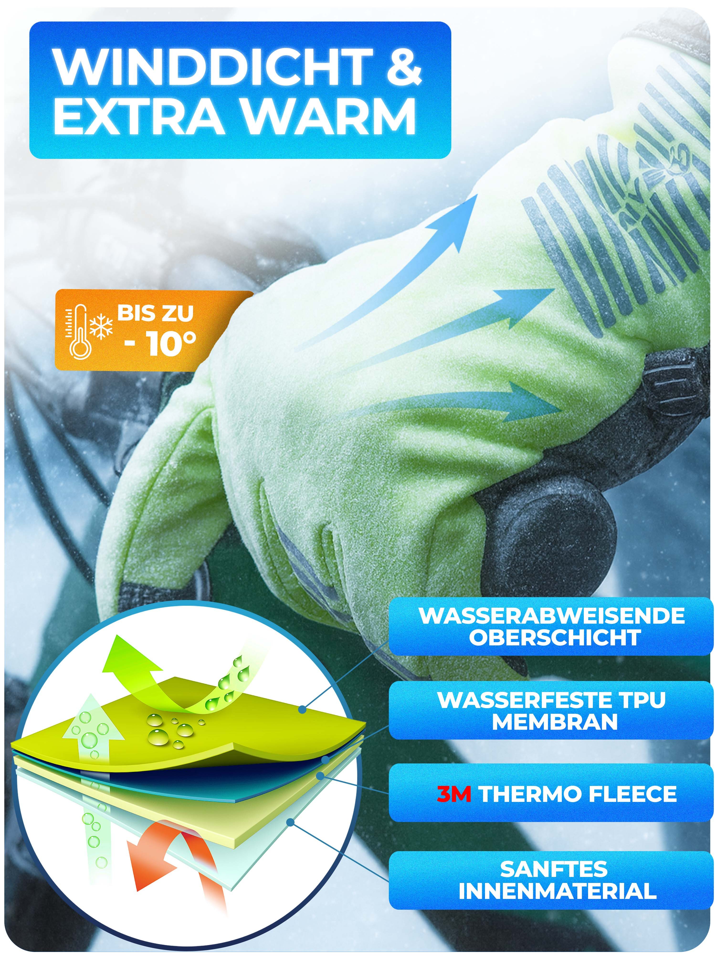 MIVELO Fahrradhandschuhe extra warme Thermo-Fleece Winterhandschuhe wasserfest und winddicht 3M-Thinsulate Isolierung – Bild 4 von 5