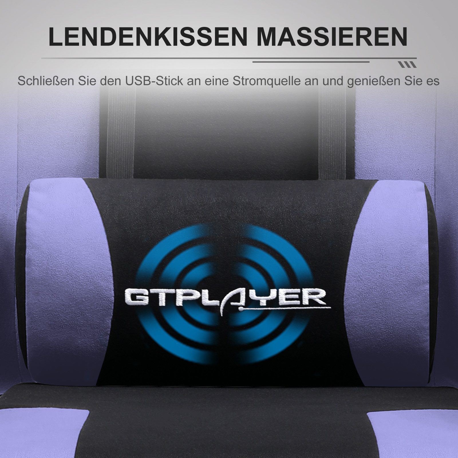 GTPLAYER Gaming-Stuhl Bürostuhl Gaming Stuhl Massage Ergonomischer Gamer Stuhl, mit Massage-Lendenkissen Fußstütze, Kopfstütze