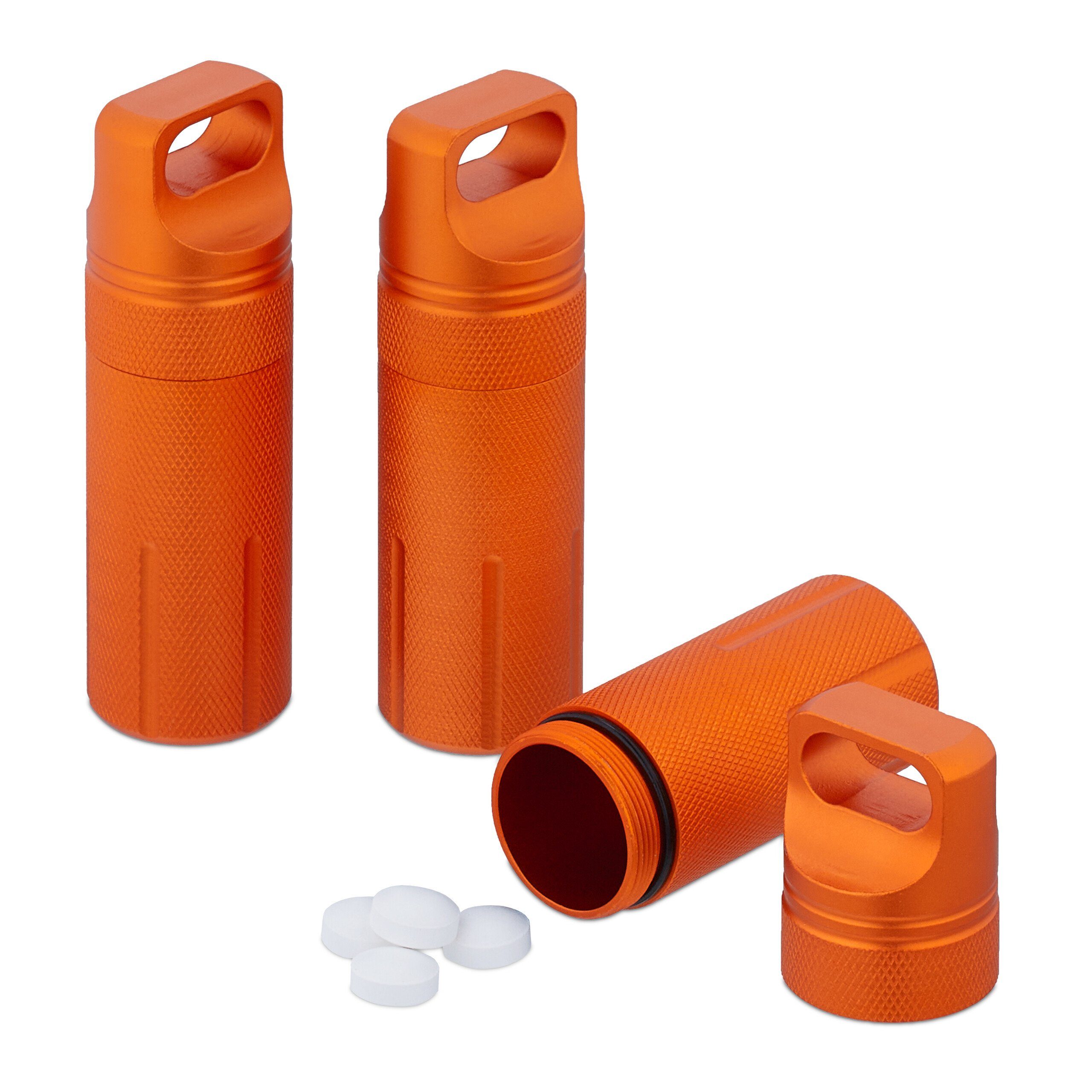 relaxdays Pillendose Wasserdichte Kapsel 3er Set, orange
