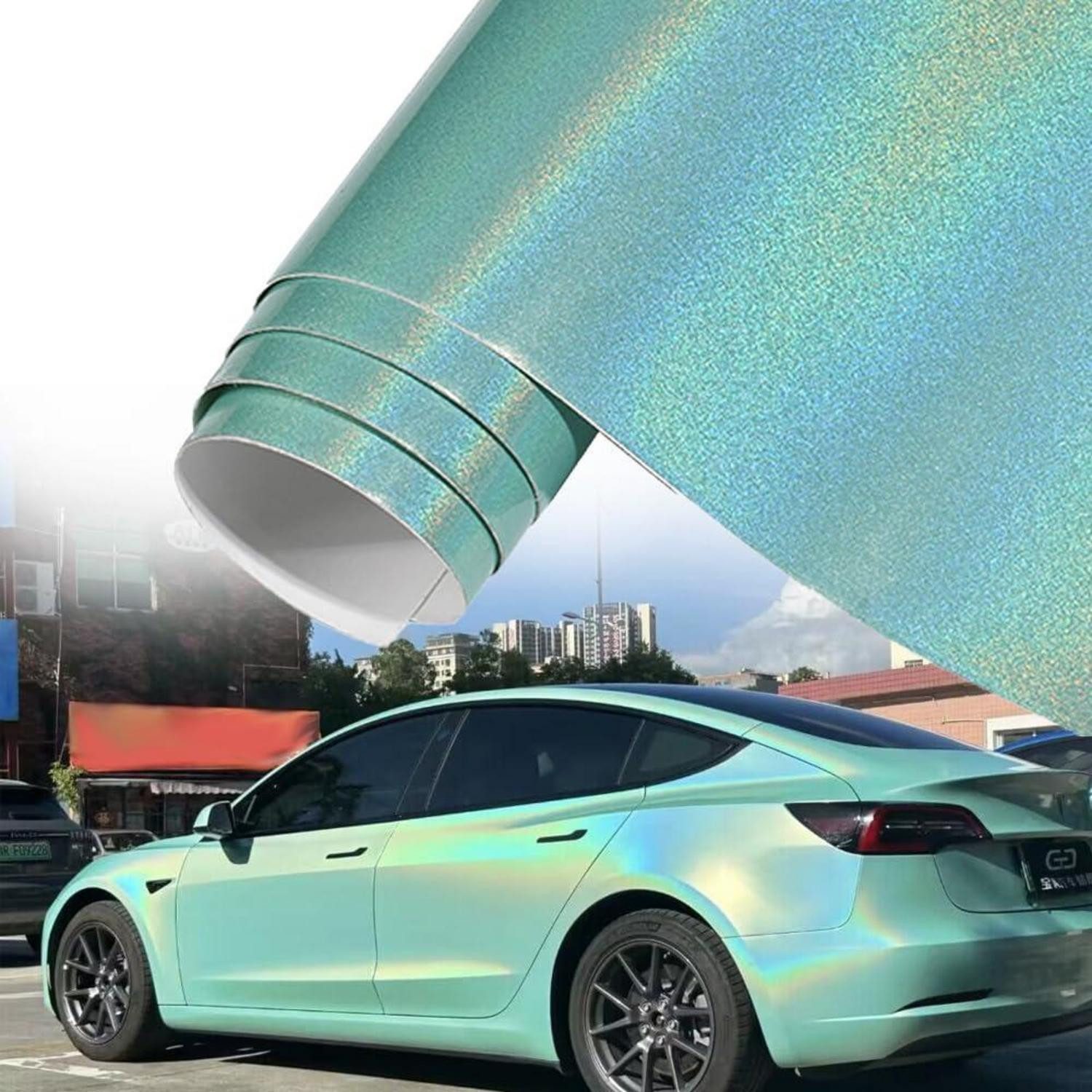 LuxusKollektion Lackschutzfolie Autofolie grün Glitzer metallic selbstklebend Regenbogeneffekt