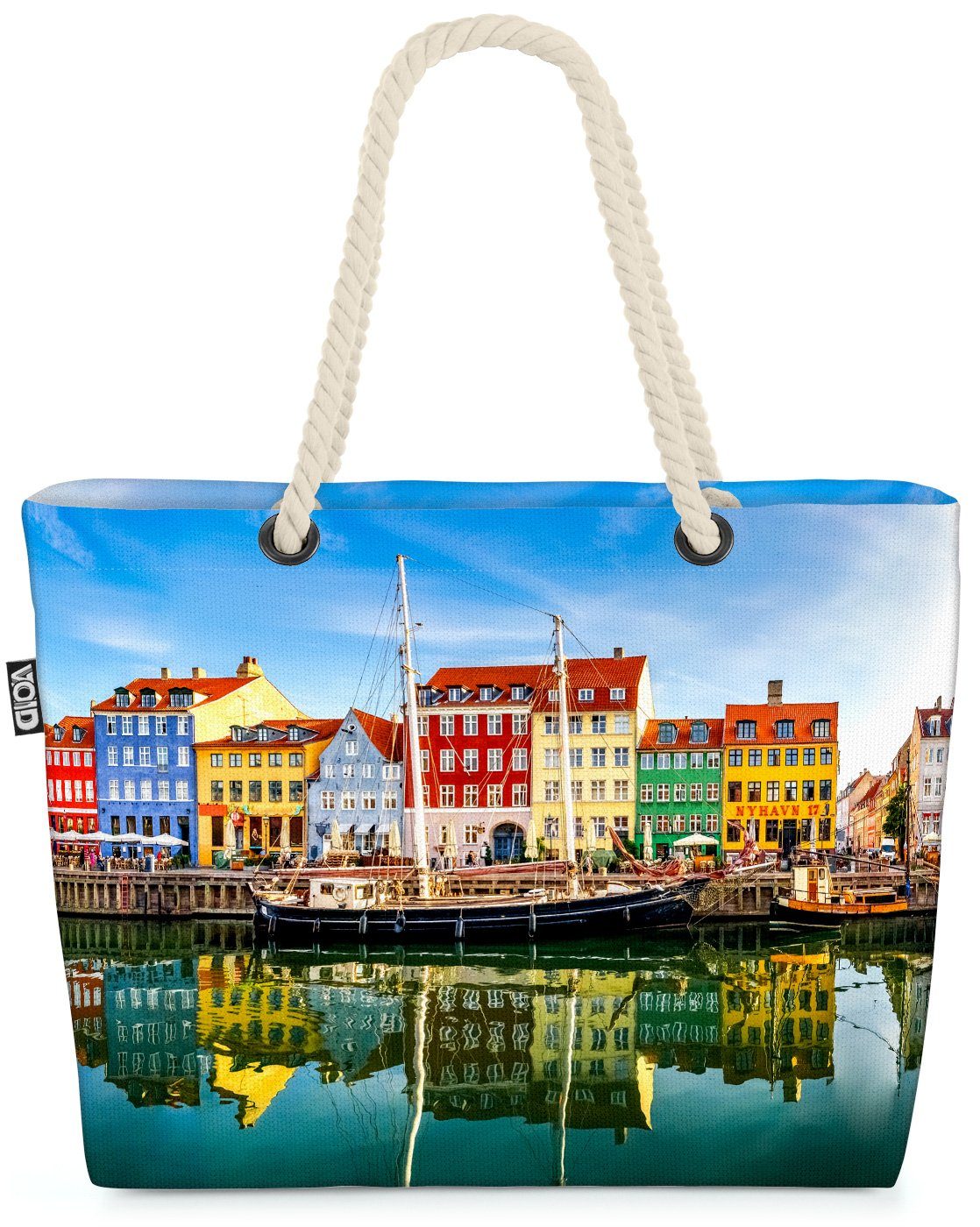 VOID Hauptstadt Kopenhagen Bunt Strandtasche Urlaub Städtereise Dänemark Reise (1-tlg), Beach Häuser Bag
