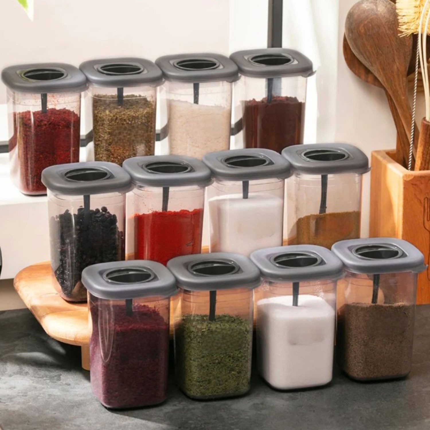Jungengel Gewürzständer Vorratsdosen 12'er Set Gewürzdosen 450ml Aufbewahrungsboxen Küche, (12-tlg), BPA-Frei, Lebensmittelkomform, Spülmaschinenfest, Allergike – Bild 3 von 5