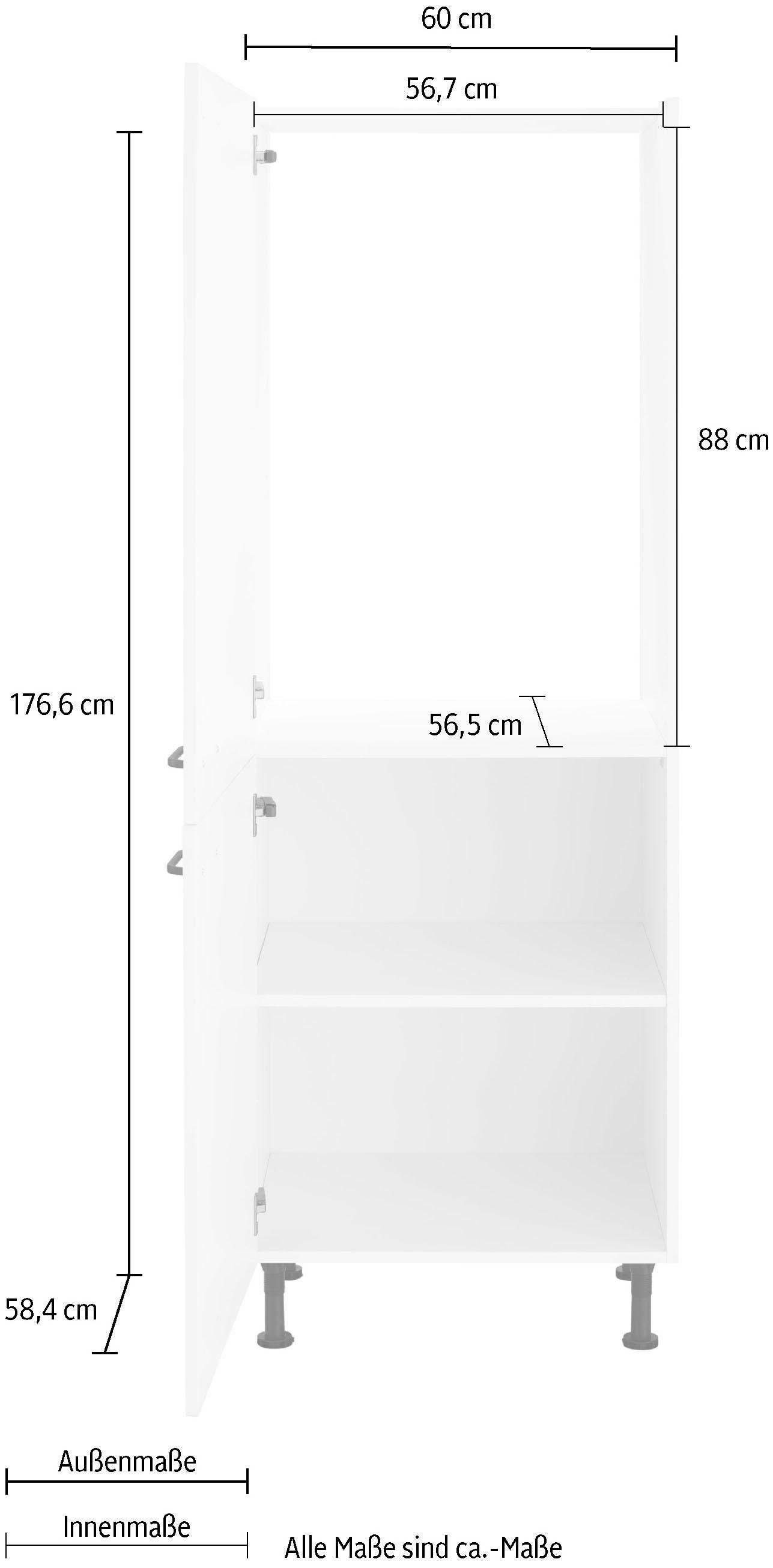 Elga weiß/weiß Soft-Close-Funktion, 60 Breite Kühlumbauschrank OPTIFIT cm höhenverstellbaren mit Füßen, | weiß