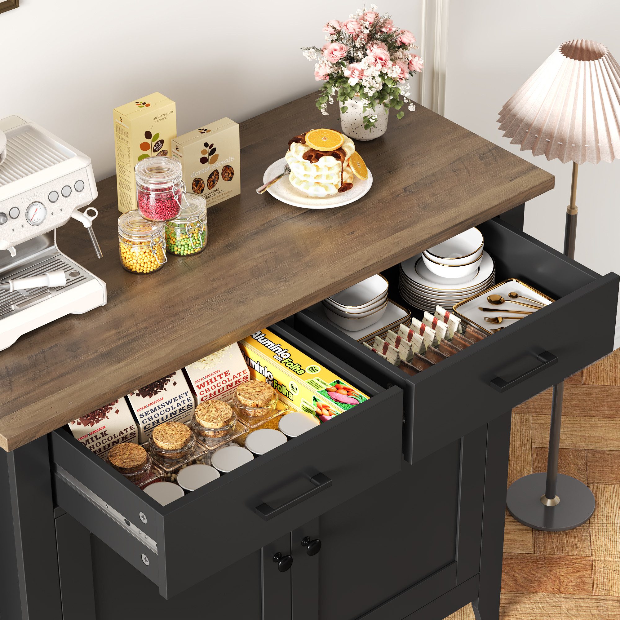 HOMECHO Buffet Sideboard Weiß Küchenschrank mit 2 Schubladen 2 Türen