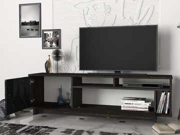 TV-Regal Wohnwand Artem Rebab Braun Dunkelgrau (Marmor Opt, Modernes, kompaktes TV Lowboard