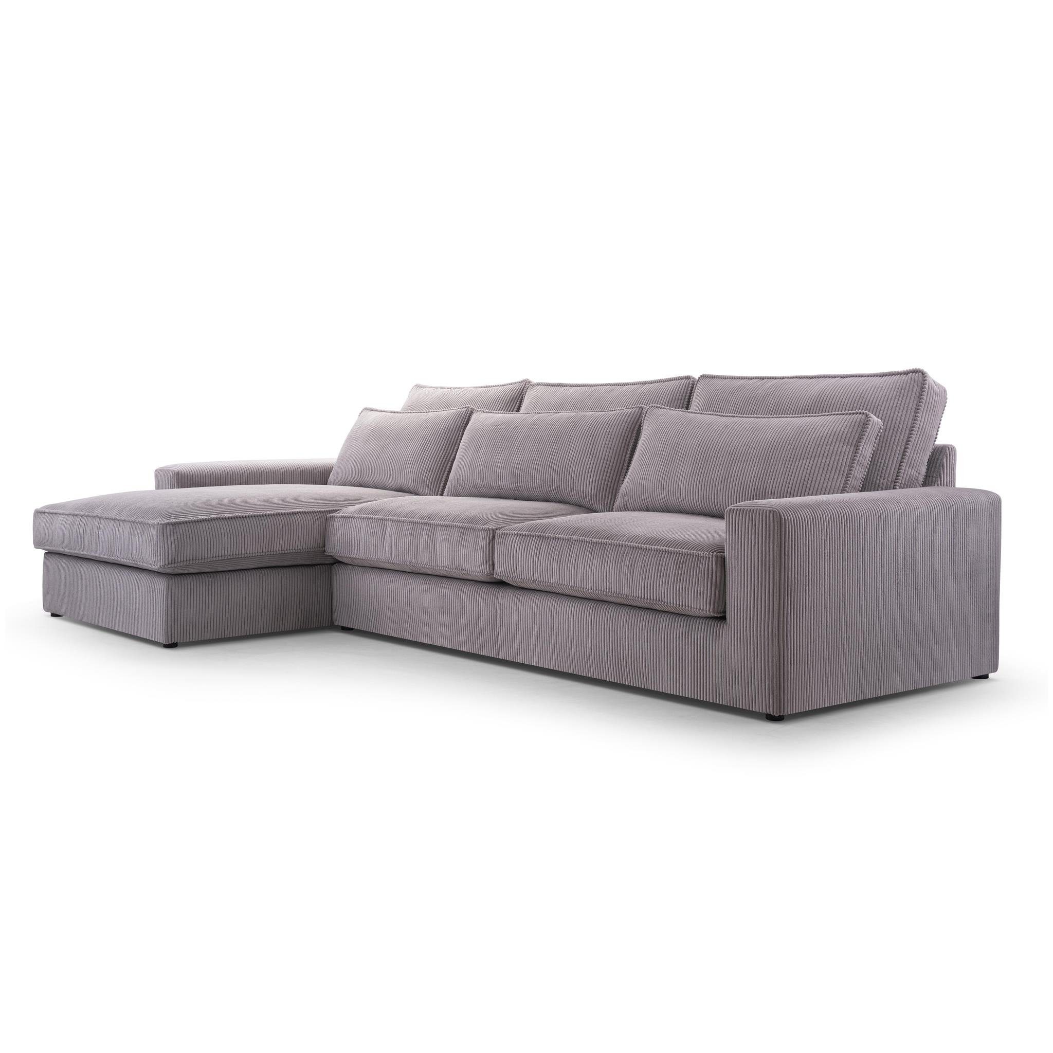 Eckcouch 86) rechts montierbar, für aus Velourstoff, Clio, Grau oder mane Polstersofa Beautysofa (lincoln Ecksofa L-Form Wohnzimmer, links Cord-Struktur