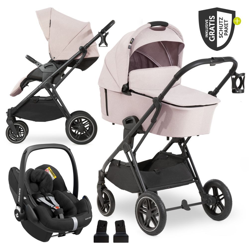 HAUCK Kombi-Kinderwagen Vision X Trio Set Black - Melange Beige 3in1 Kinderwagen Buggy mit Maxi Cosi Pebble Pro, Babywanne & Zubehör mehr