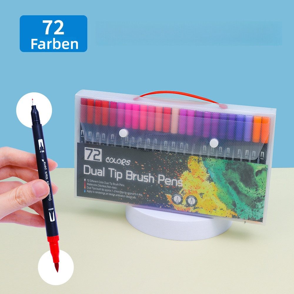 FOUORTUNATE-BEE Filzstift Doppelbürsten-Stiftset mit Wasserfarbe – 24/36/72 Farben, (72-tlg), Feinliner- & Brushpen-Set für Malbücher, Handlettering und Manga