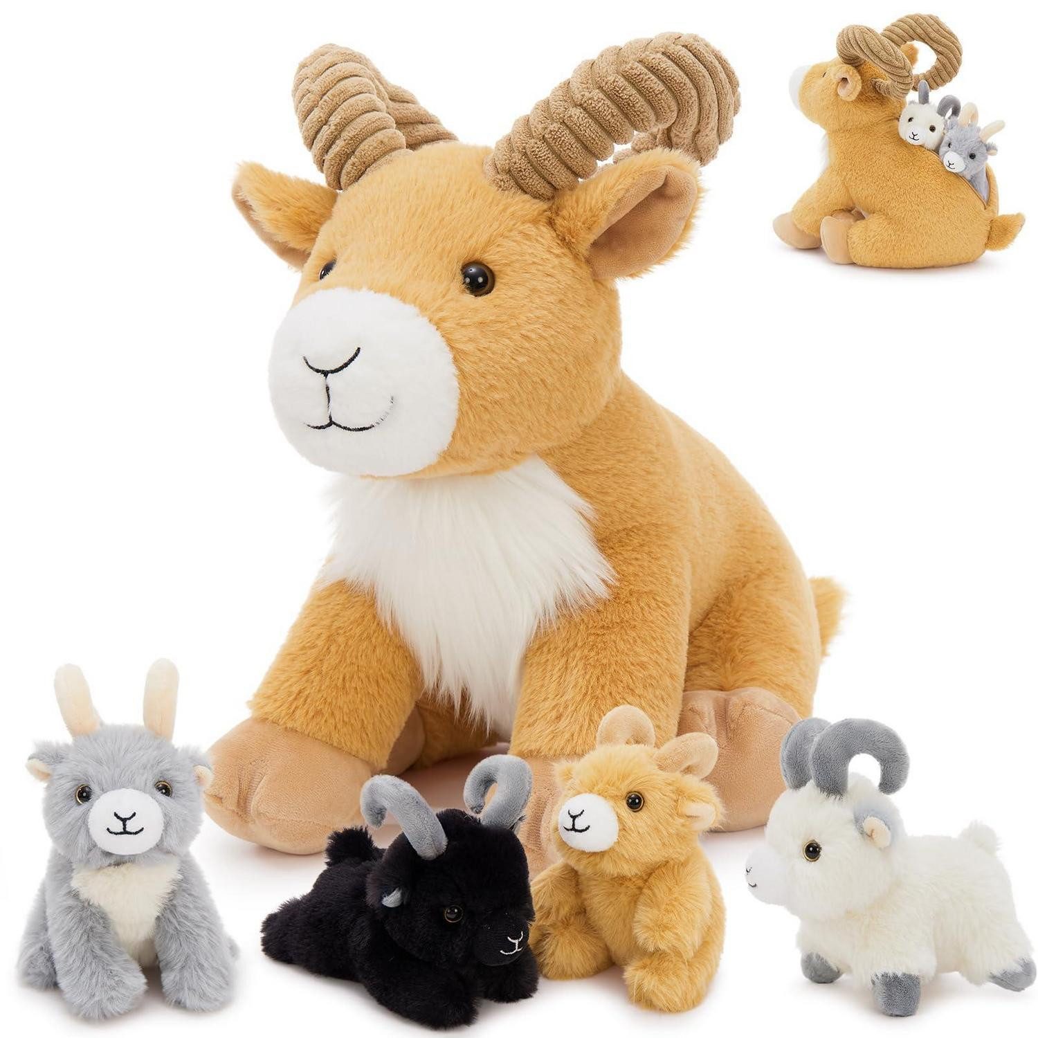 LuxusKollektion Kuscheltier Kuscheltier Ziege 5er Set XXL 37cm Babys Bauch Stofftier Braun-weiß