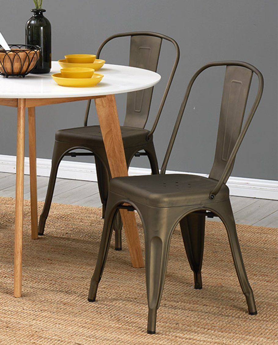 Duhome Esszimmerstuhl, Küchenstuhl Stuhl Esszimmerstuhl braun aus matt/metallic Holz stapelbar aus Sitzfläche METALL