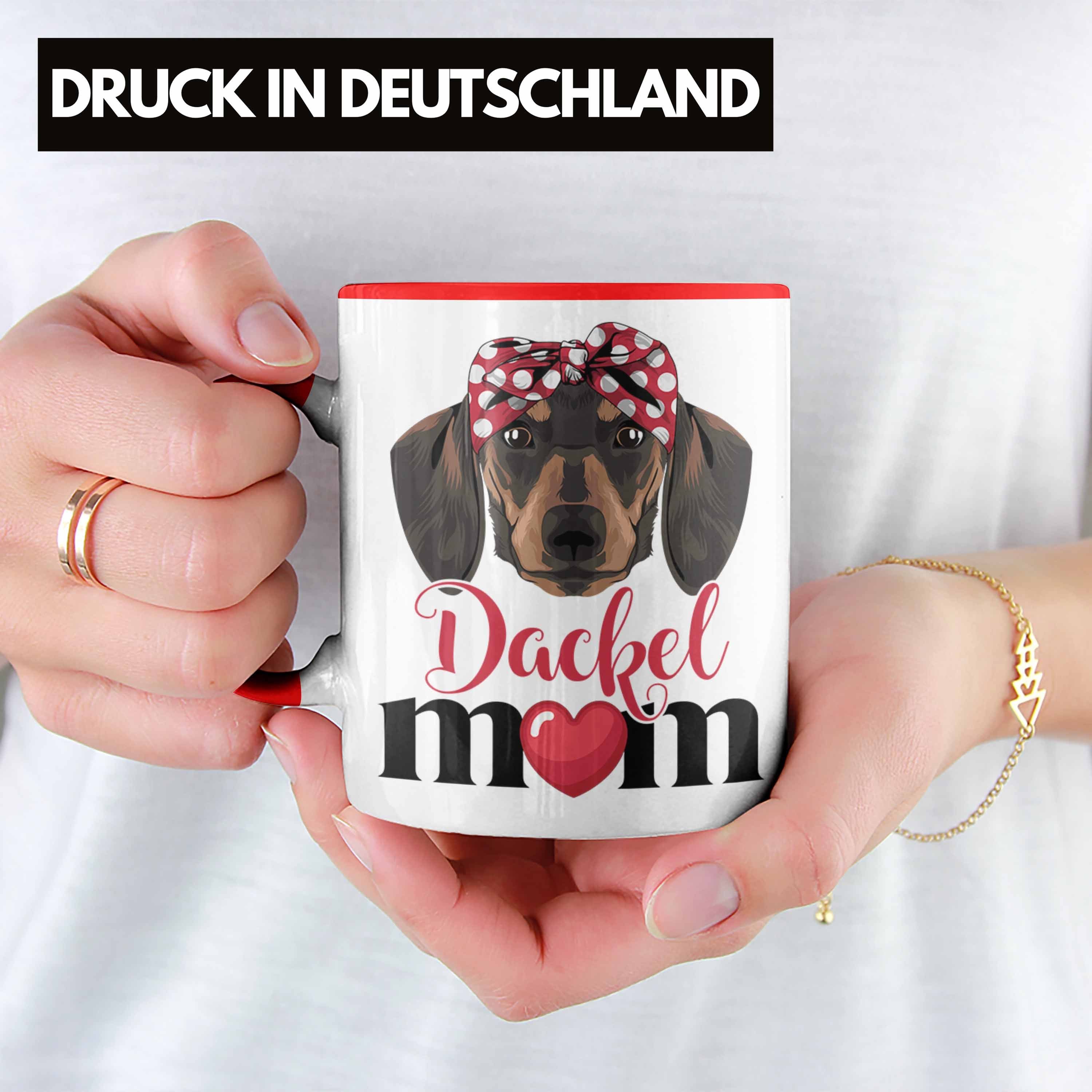 Trendation Tasse Dackel Mom Grafik Rot Tasse Geschenk Frauchen Dackel-Besiterin für Geschen