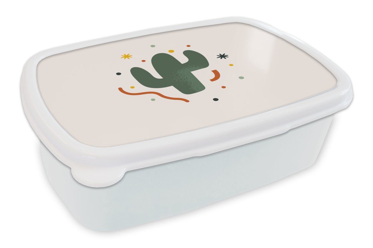 MuchoWow Lunchbox Kaktus - Sukkulente - Sommer, Kunststoff, (2-tlg), Brotbox für Kinder und Erwachsene, Brotdose, für Jungs und Mädchen weiß