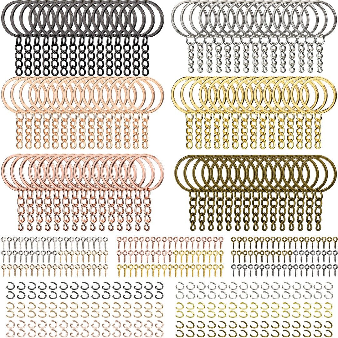 Kityhome Schlüsselanhänger Set 450-teiliges Schlüsselanhänger-Set mit Ringe & Ketten -DIY (Vielseitig für Schmuck & Accessoires, Einfache Montage ohne Werkzeuge), Hochwertiger Edelstahl mit Vergoldung/Versilberung
