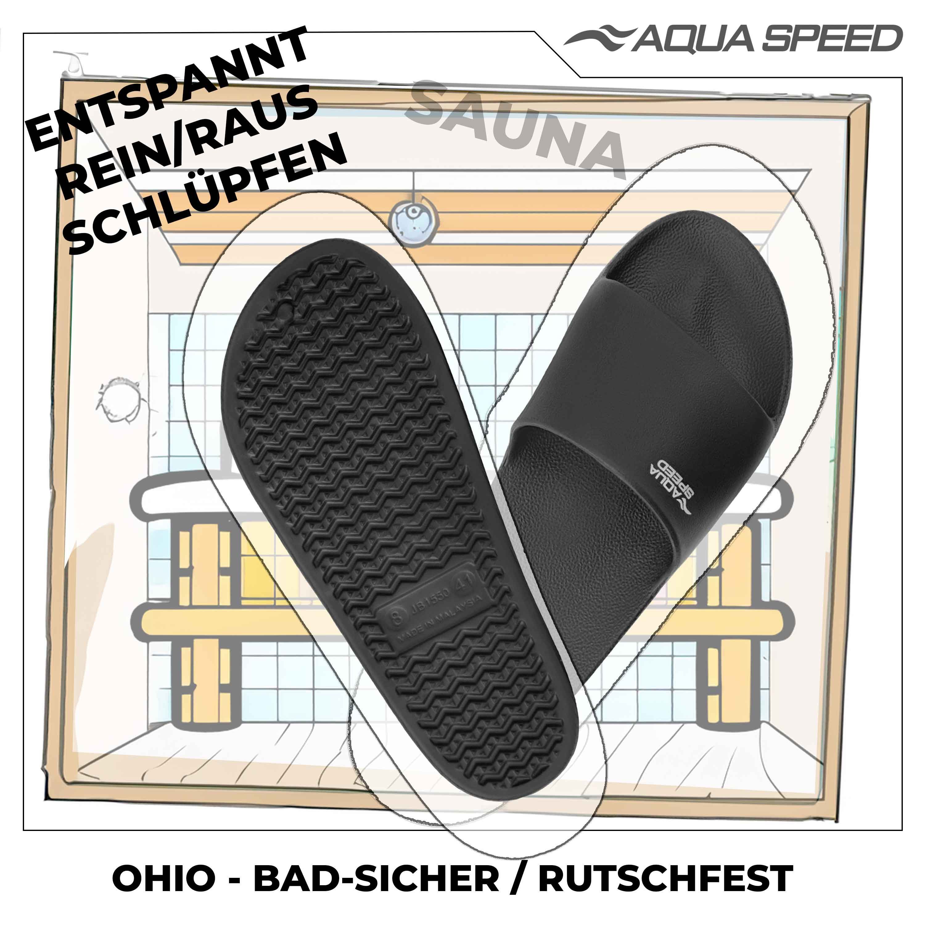 Aqua Speed OHIO Badelatschen + kl. Fasertuch Duschsandalen Badeschlappen Badepantolette