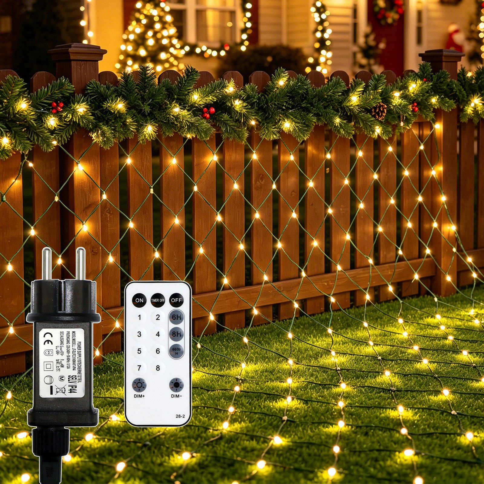OZAVO LED-Lichternetz LED Lichterkette Außen mit Fernbedienung Timer warmweiß, 3 x 2m, 200-flammig, Lichternetz Innen mit 8 Modi für Büsche Garten Zimmer Balkon