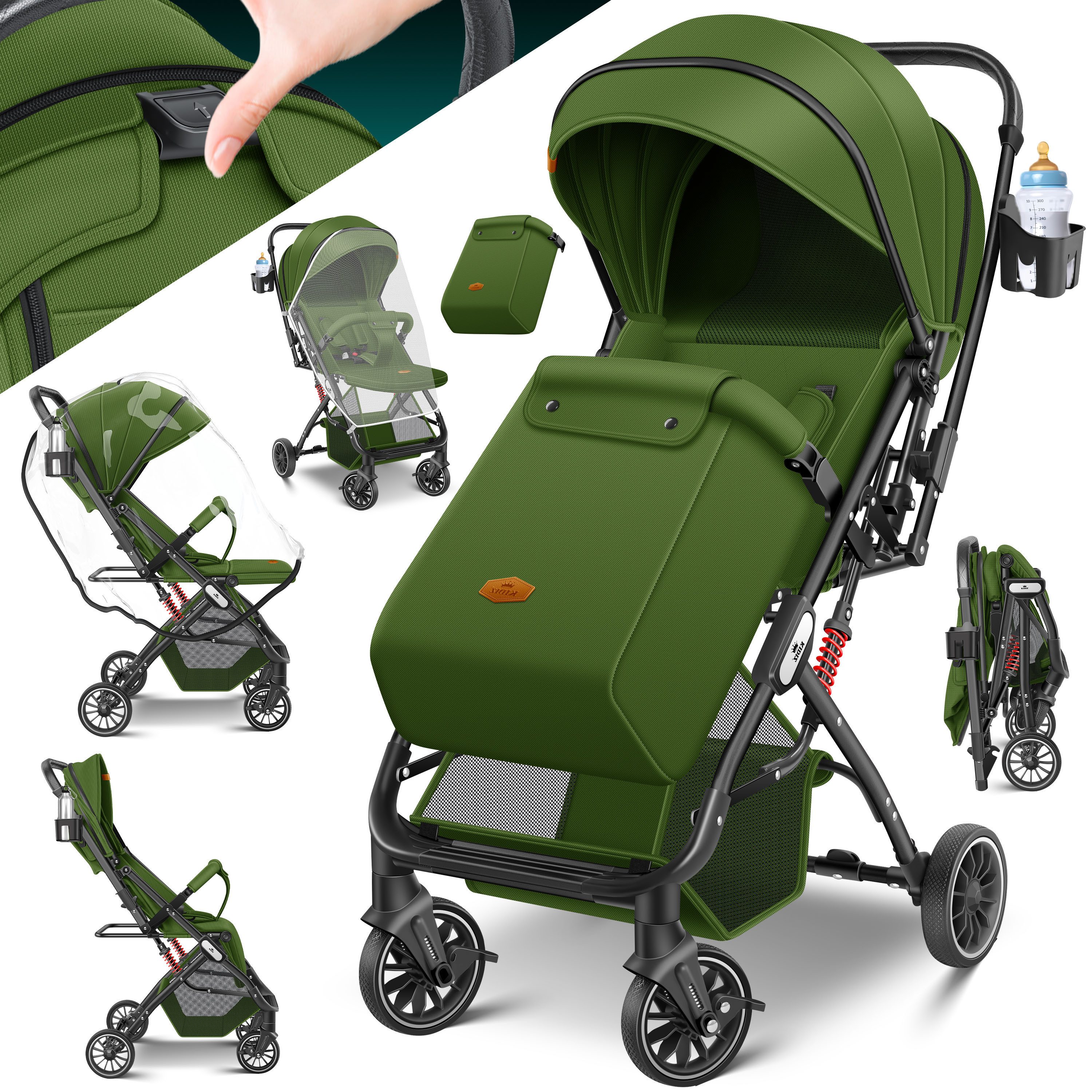 KIDIZ Kombi-Kinderwagen, Kinderbuggy klappbar Liegebuggy Sportwagen Faltbar 360°