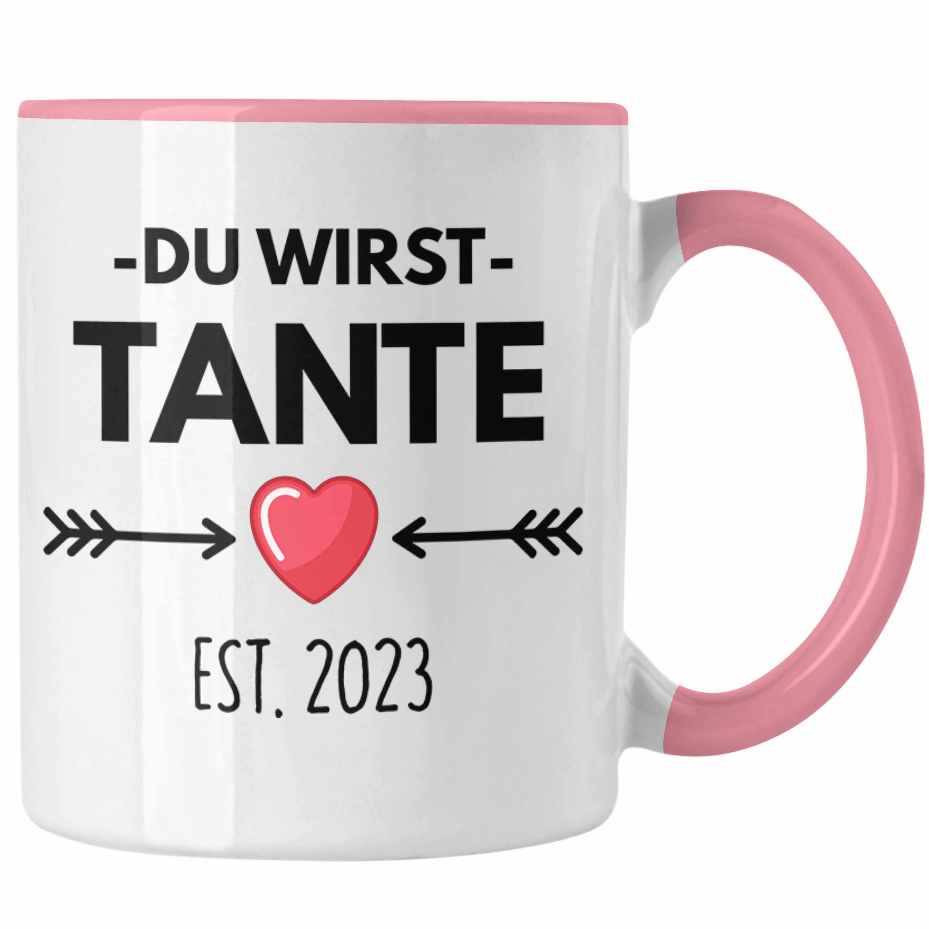 Trendation Tasse Trendation - Tante Du Wirst Tante 2023 Geschenk Schwangerschaft Rosa