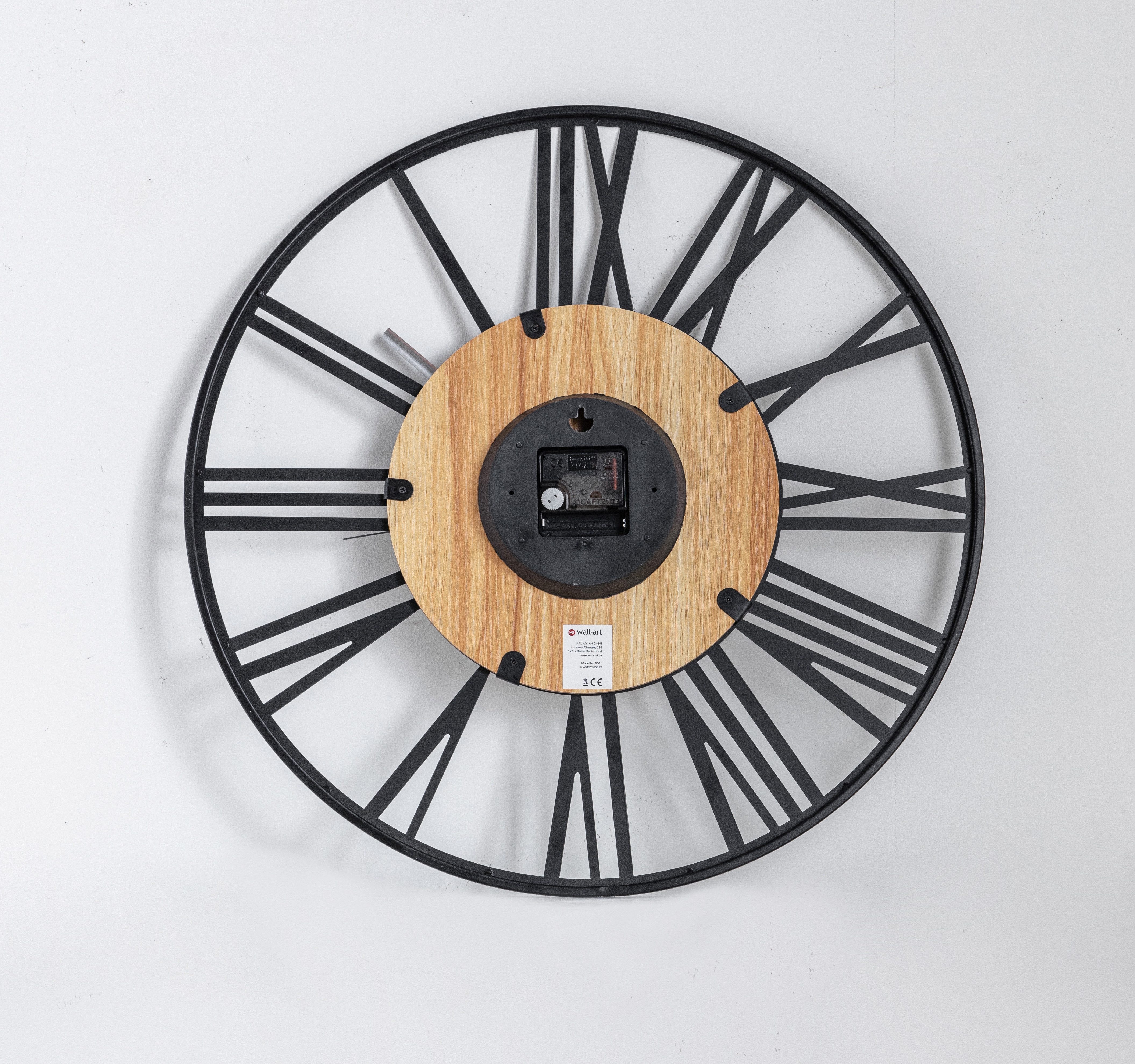 K&L Wall Art Wanduhr industrielle XL Holz-Metall Uhr ohne Tick-Geräusche (leises Quartz Uhrwerk)