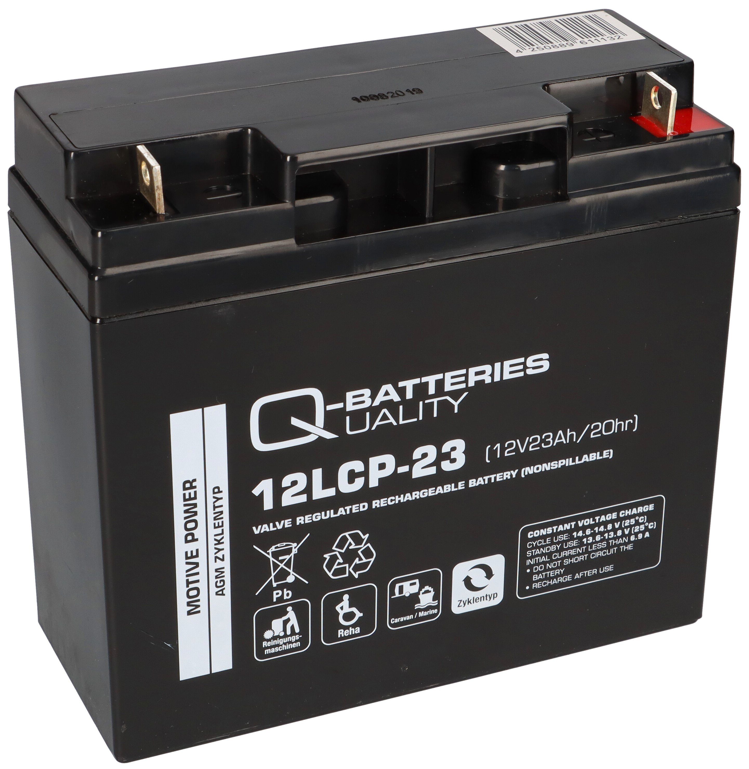 Q-Batteries 1x 23Ah 12V Bleiakkus Zyklentyp - Q-Batteries AGM - / 12LCP-23 Blei Deep Akku