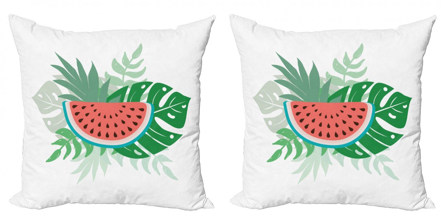 Kissenbezüge Modern Accent Doppelseitiger Digitaldruck, Abakuhaus (2 Stück), Wassermelone Scheibe mit Tropic Blätter