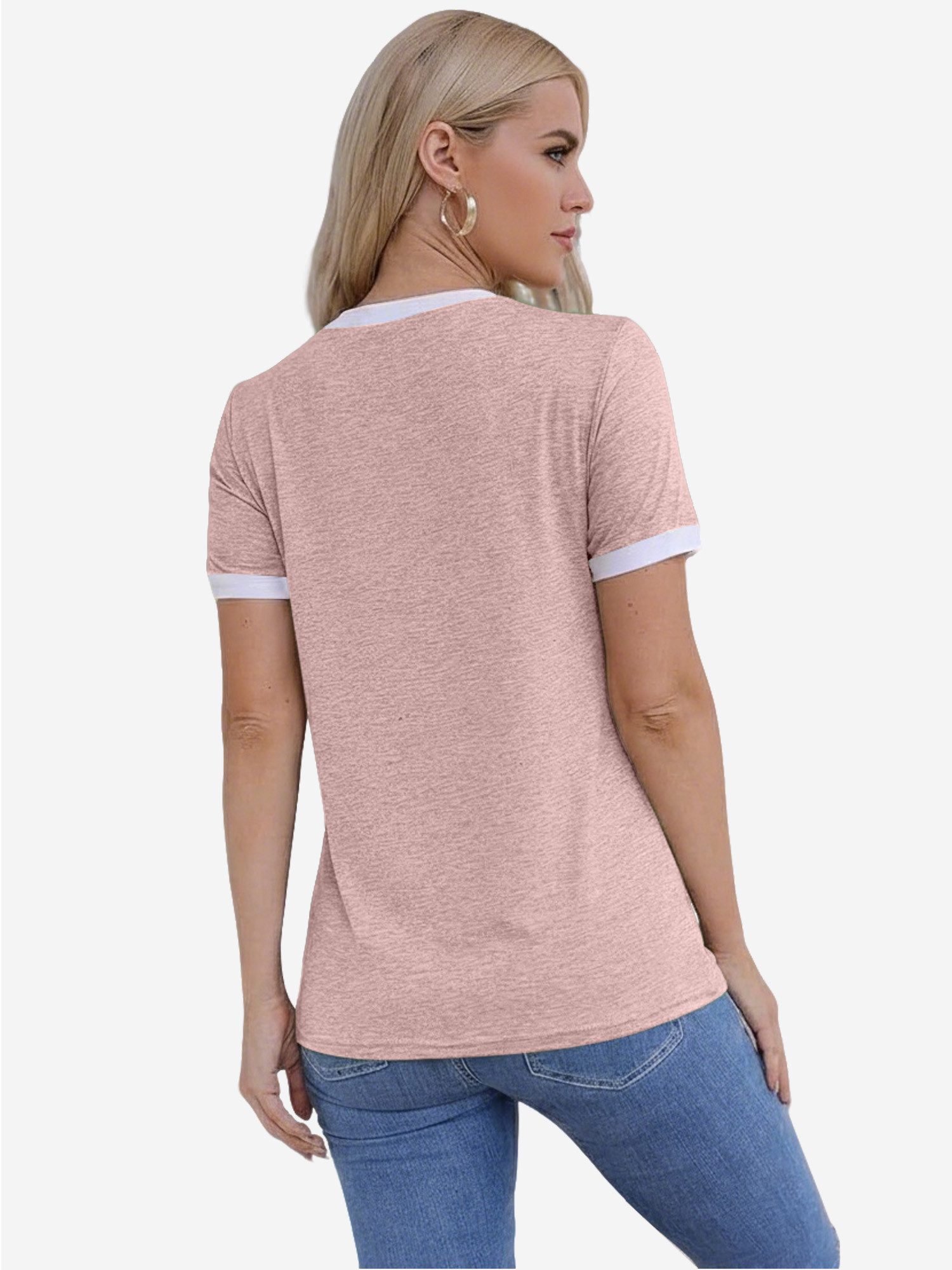 Imily Bela T-Shirt Damen Rundhalsbluse in Zweifarbig (Packung, 1-tlg., 1per-Pack) Helle Farben