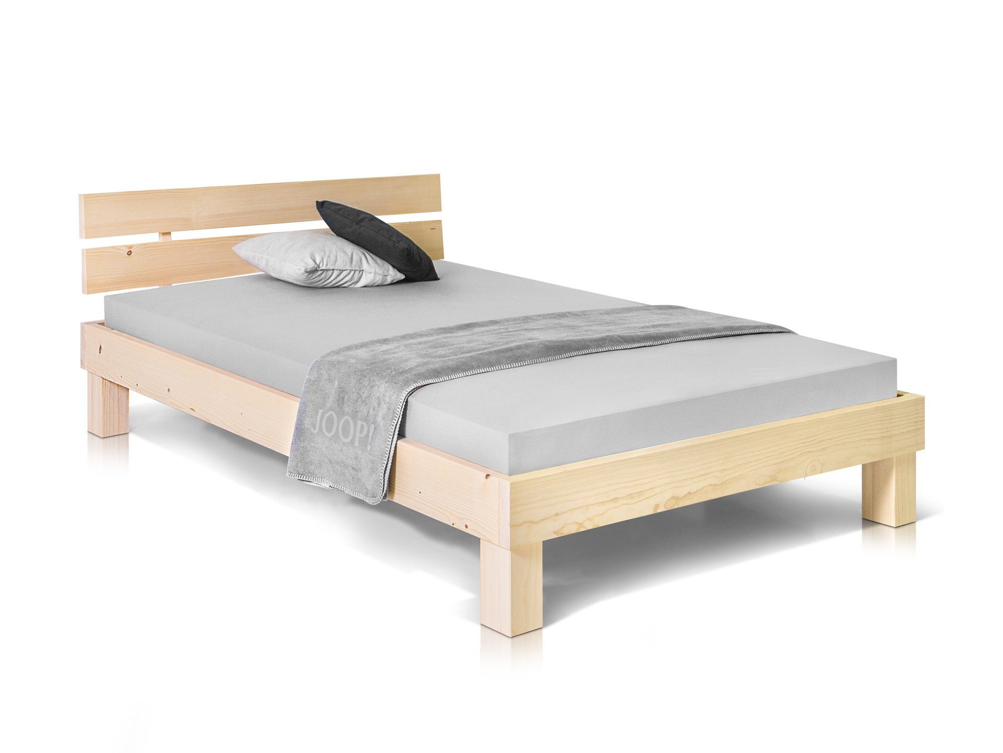 Moebel-Eins Massivholzbett, PUMBA Massivholzbett mit Kopfteil, Material Massivholz, Fichte