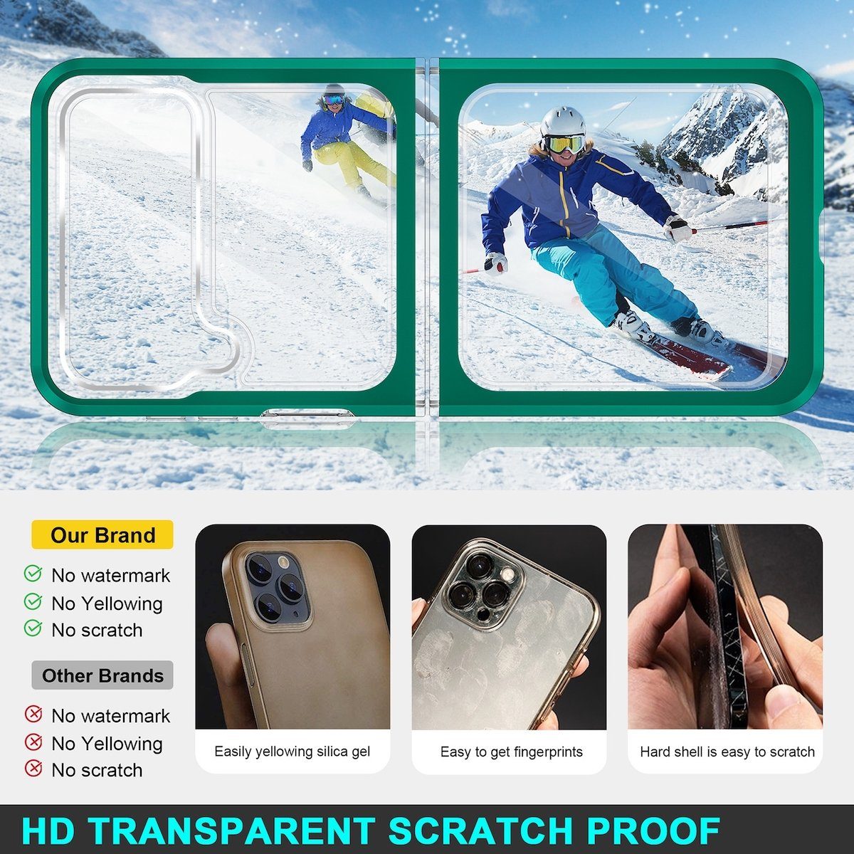 Wigento Handyhülle Für Samsung Galaxy Z Flip4 Acryl + PC + TPU Grün Cover Handy Tasche