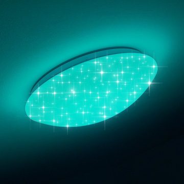 hofstein Deckenleuchte »Ovaro« LED Deckenlampe runde mit RGB Farbwechsler und Fernbedienung, 3000 Kelvin, Glitzereffekt, dimmbar Sternenhimmeloptik, Nachtlichtfunktion