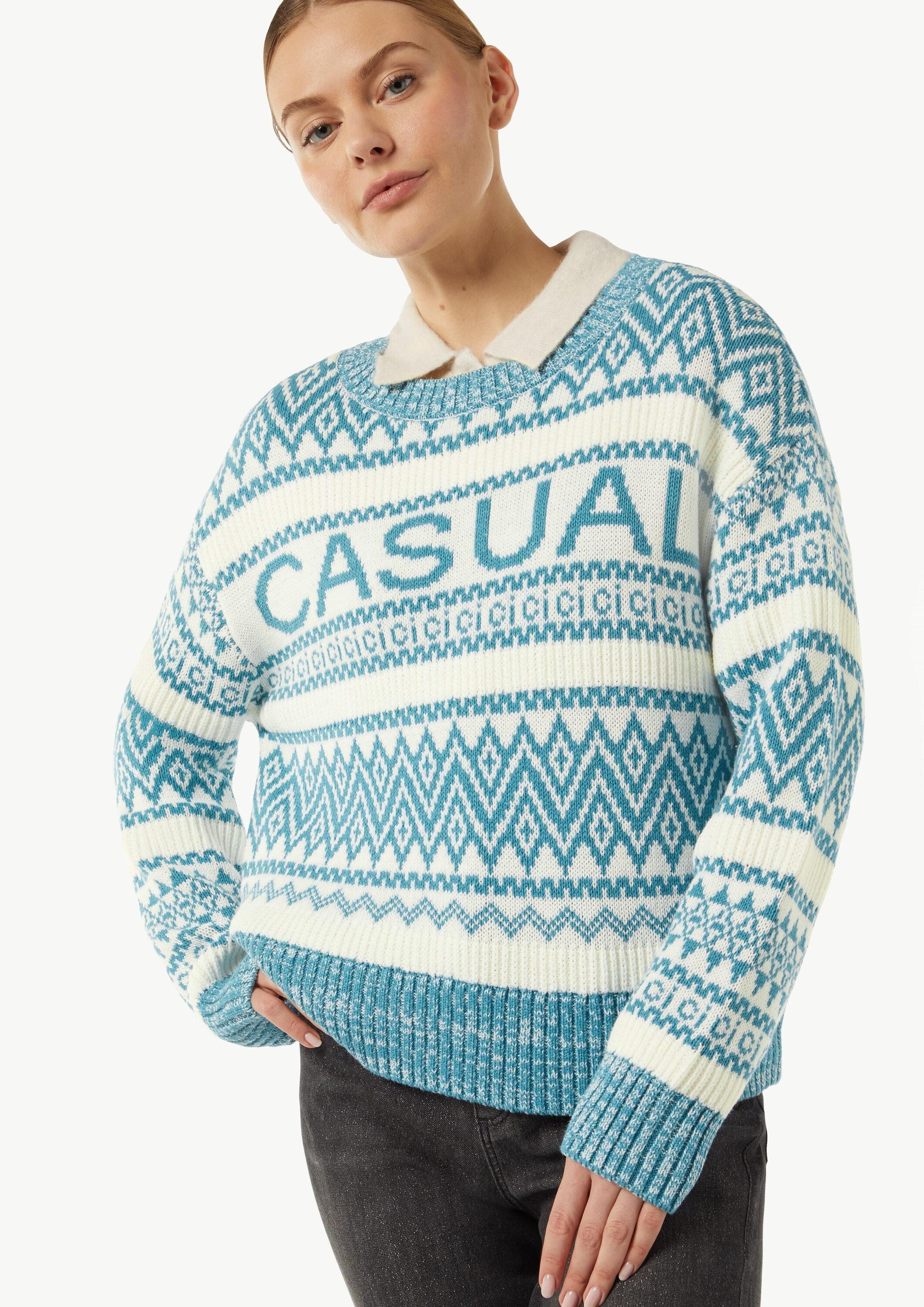 comma Longpullover Strickpullover Strickpullover mit Jacquard-Muster