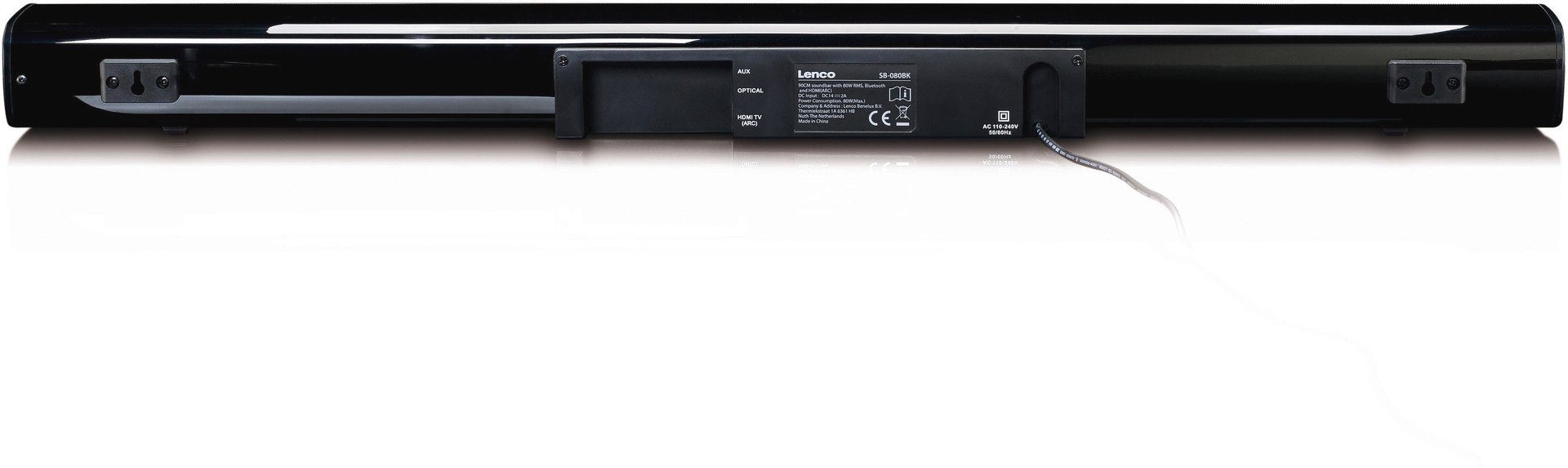 Lenco SB-080 Soundbar 80W RMS Optical, 80 mit (Bluetooth, W, AUX) USB, (ARC), Digital HDMI 2.1 eingebautem Bluetooth, Subwoofer Soundbar