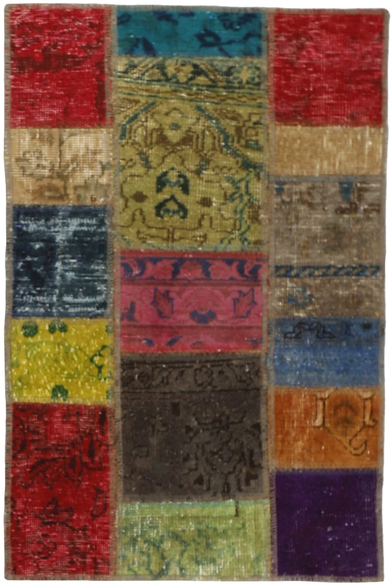 Wohnando Teppich MY-RUG Vintage Patch Work Floral & Ornamentiert 90x60cm, Rechteckig, Höhe: 10 mm, Handgeknüpfter Teppich,Handgesponnene Wolle, mit Naturfarben gegärbt