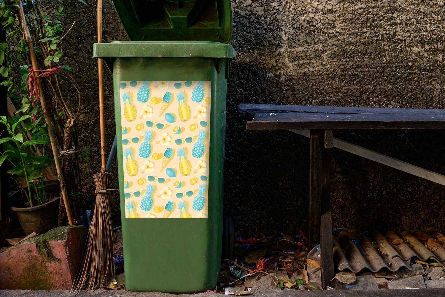 Mülltonne, MuchoWow Abfalbehälter Sommer Wandsticker St), Ananas Sticker, - Muster (1 - - Mülleimer-aufkleber, Sonnenbrille Container,