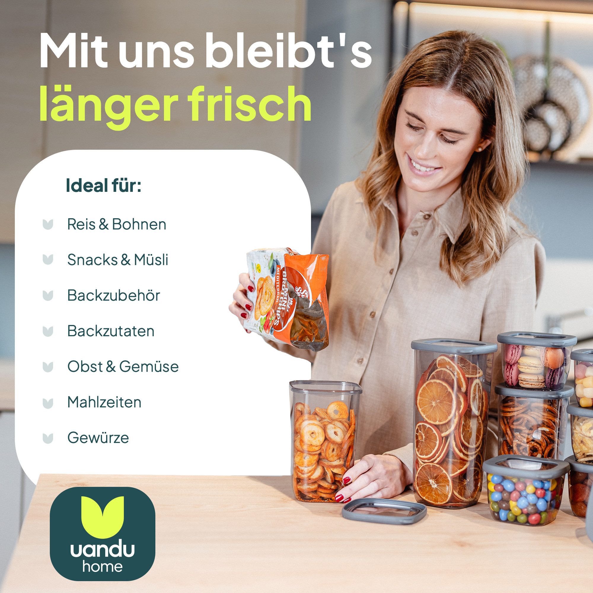 uandu home Vorratsdose Vorratsdosen mit Deckel Luftdicht, Vorratsbehälter Set, BPA Frei, (Vorratsbehälter Set, Aufbewahrungsbox Küche, Luftdichte Aufbewahrungsb – Bild 5 von 5