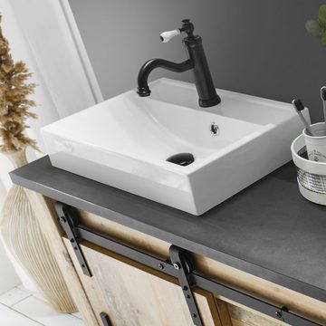 Furn.Design Badezimmer-Set Stove, (Waschtisch und Badspiegel in Used Wood, Breite 95 cm), mit Waschbecken, mit Beleuchtung, Soft-Close