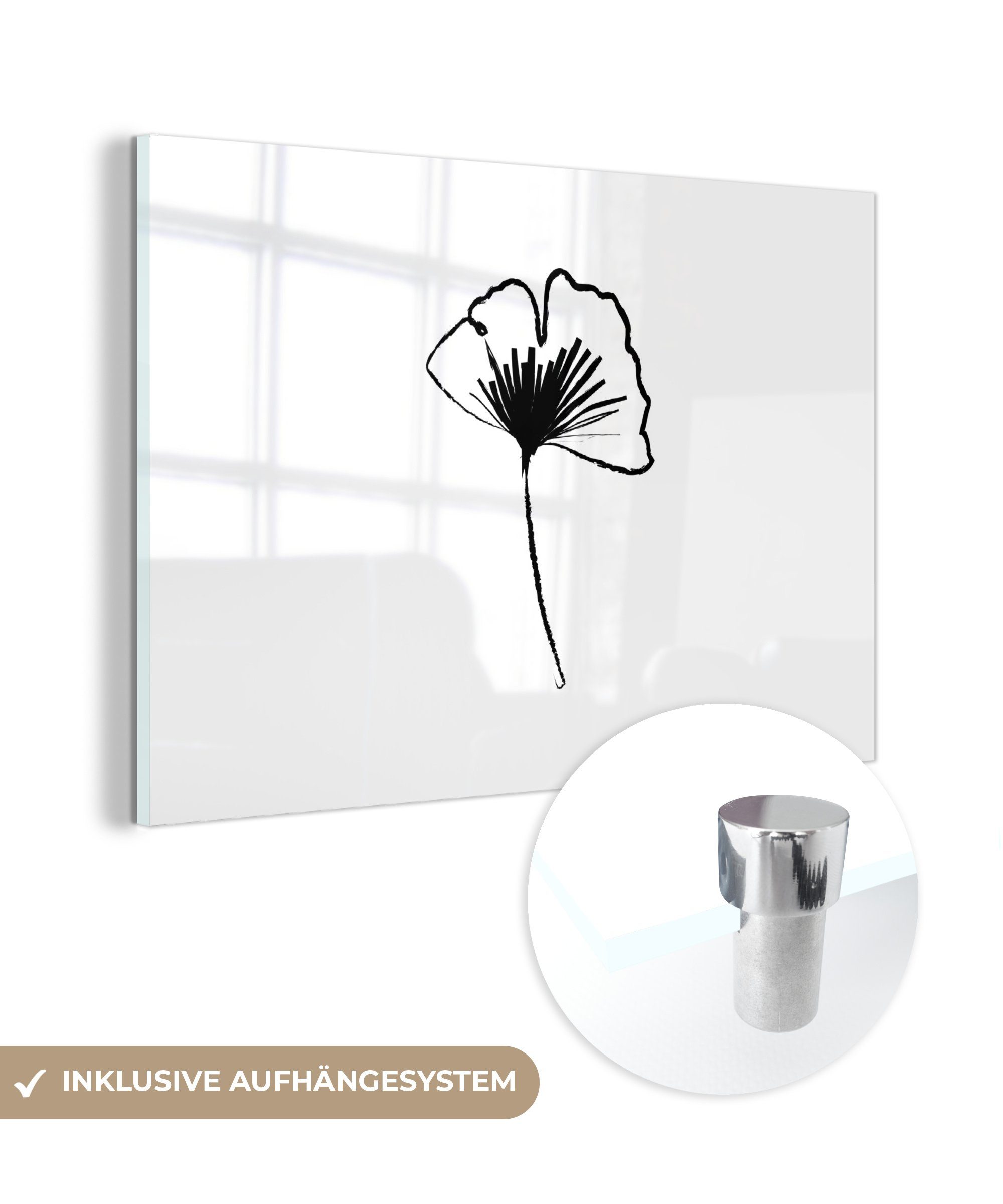 Schlafzimmer Acrylglasbilder Schwarz Blumen Weiß, Wohnzimmer - (1 St), & - Acrylglasbild - Strichzeichnungen MuchoWow