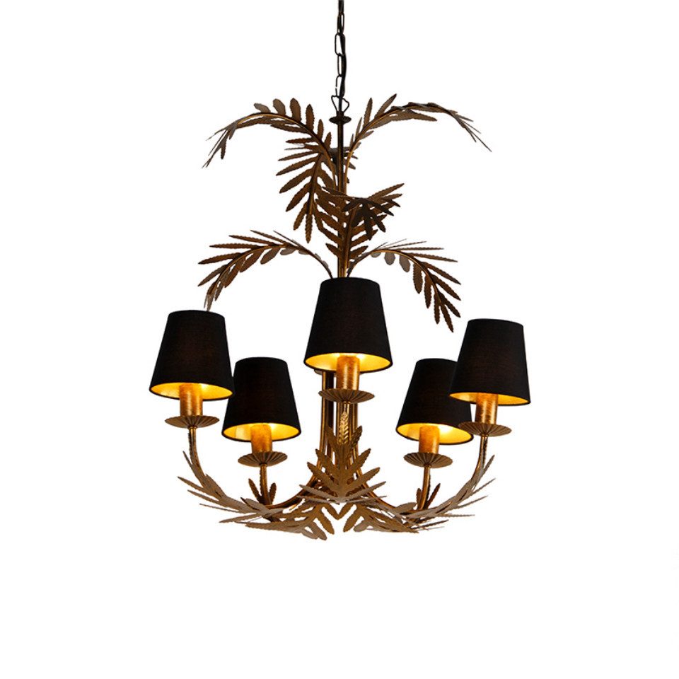 Qazqa Люстры Botanica, ohne Leuchtmittel, E14, Schwarz, Landhaus, Stahl, 5-flammig