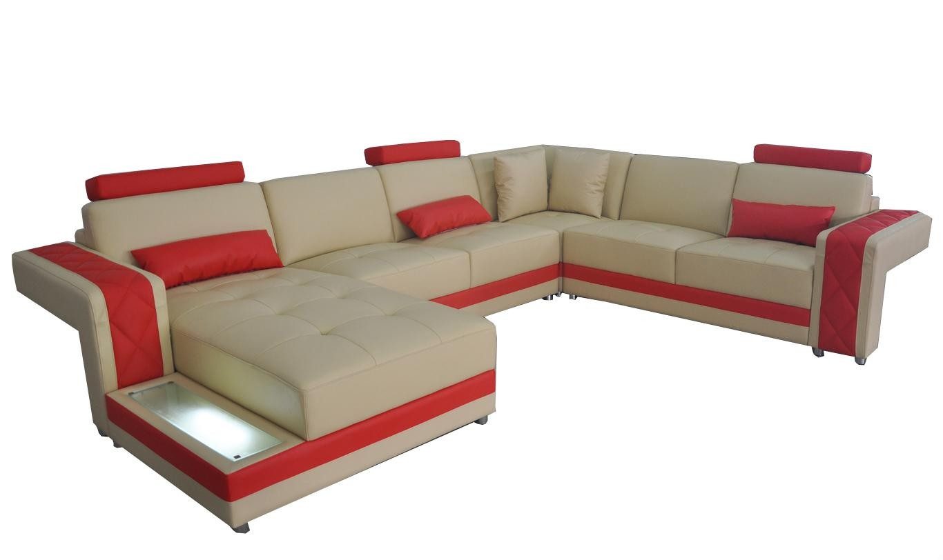 JVmoebel Wohnlandschaft Ledersofa U-Form mit LED-Beleuchtung und USB-Anschluss, Made in Europa
