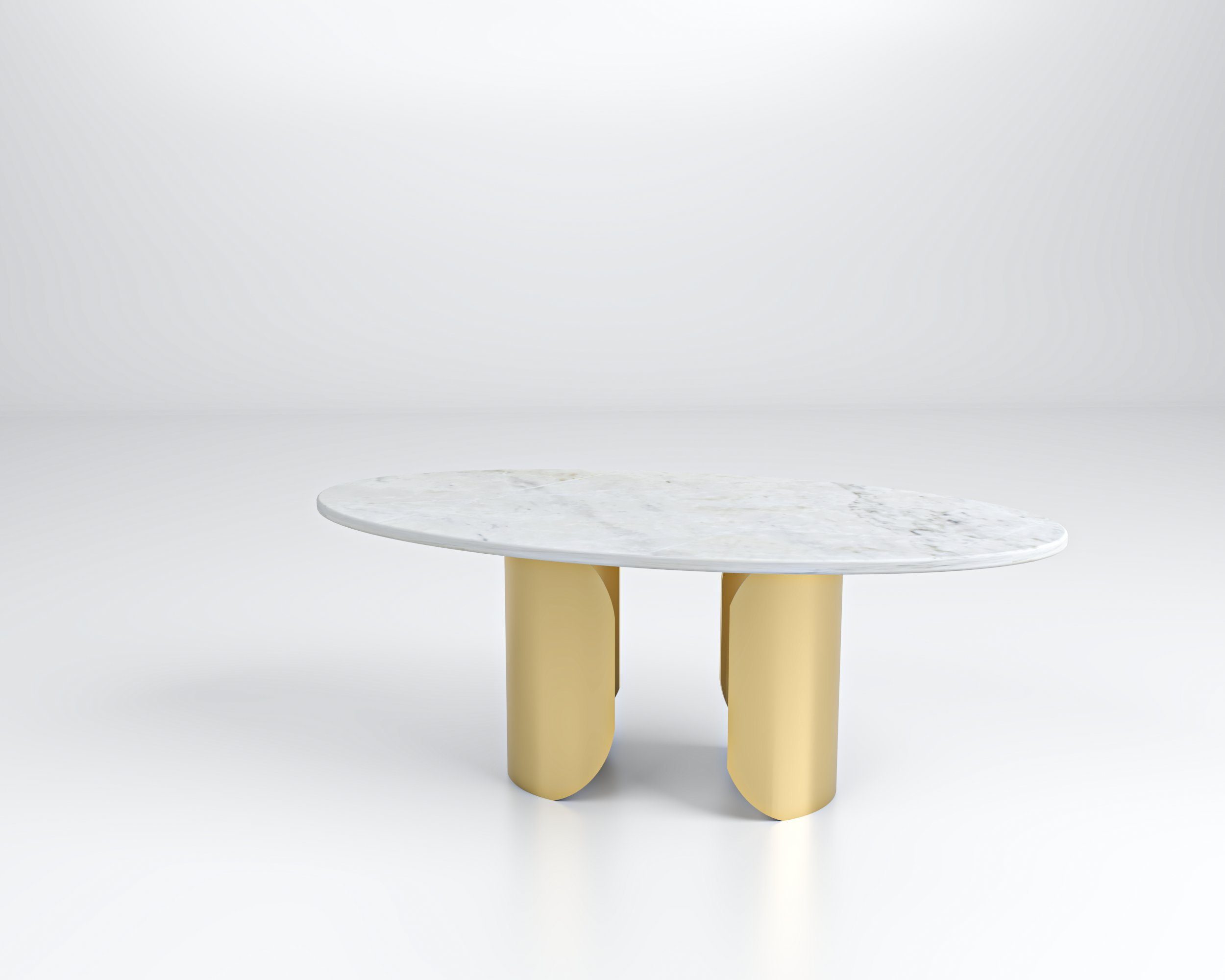 D'arte Stone Couchtisch NICOLO ovaler Marmor-Couchtisch weiße Platte mit goldenem Gestell