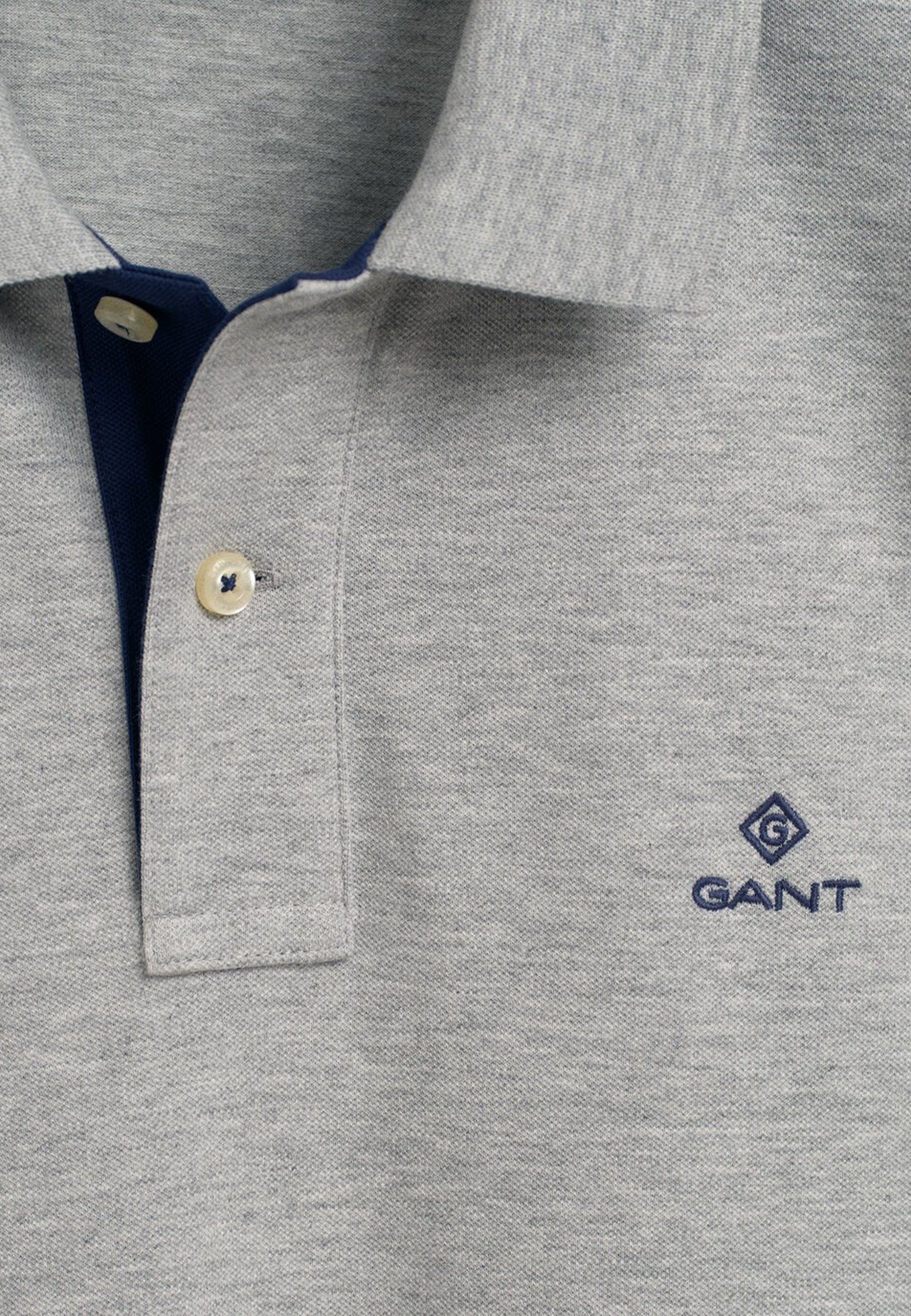 Gant Poloshirt Poloshirt Pique Polo grau Kurzarmshirt mit (1-tlg)