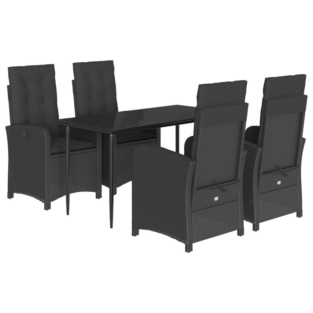 Garten-Essgruppe 5-tlg. Garten-Essgruppe mit Kissen Schwarz Poly Rattan