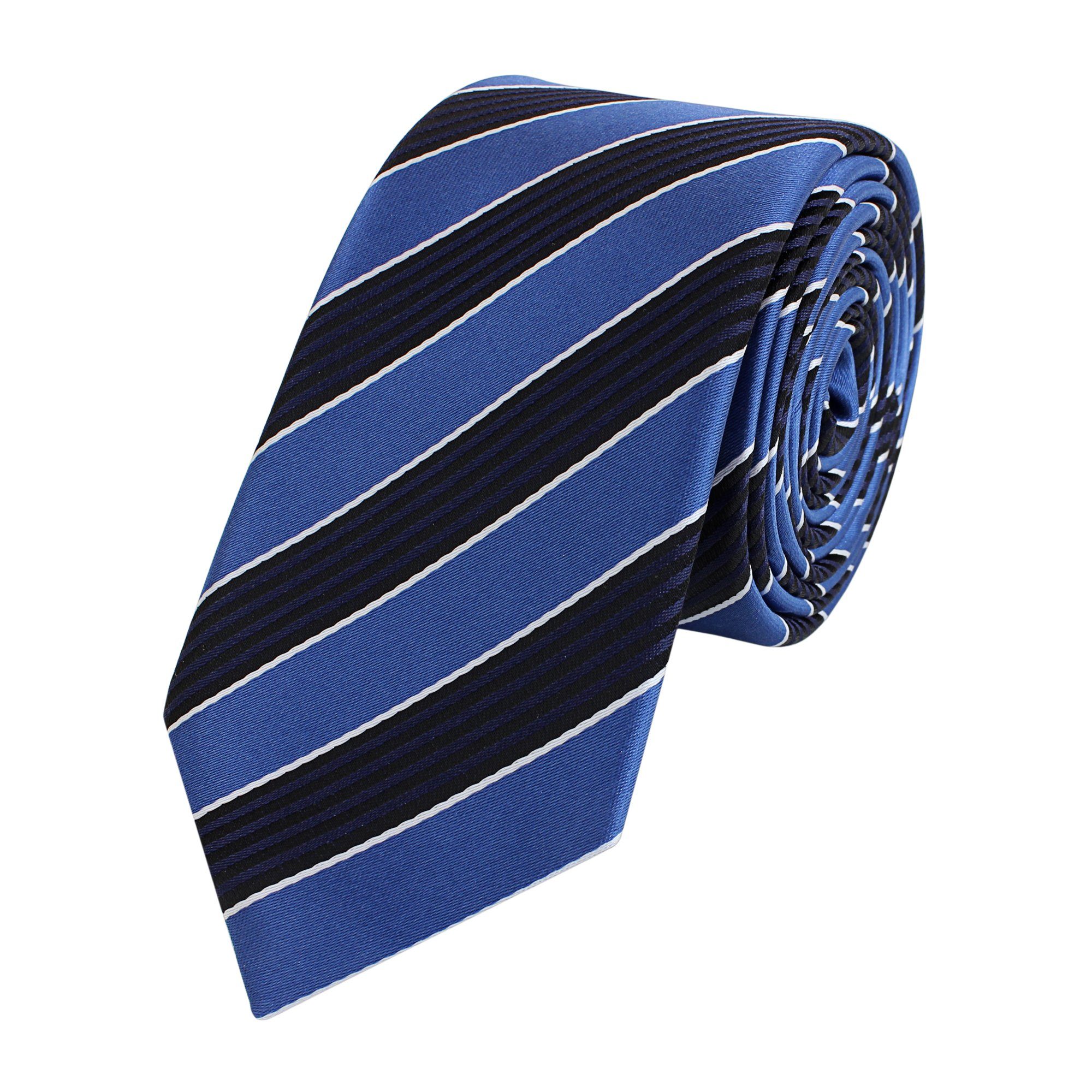 Fabio Farini Krawatte Herren Krawatte Blautöne - verschiedene Blaue Männer Schlips in 6cm (ohne Box, Gestreift) Schmal (6cm), Blau Schwarz Striefen - Cordon Bleu/Noir/Blanc