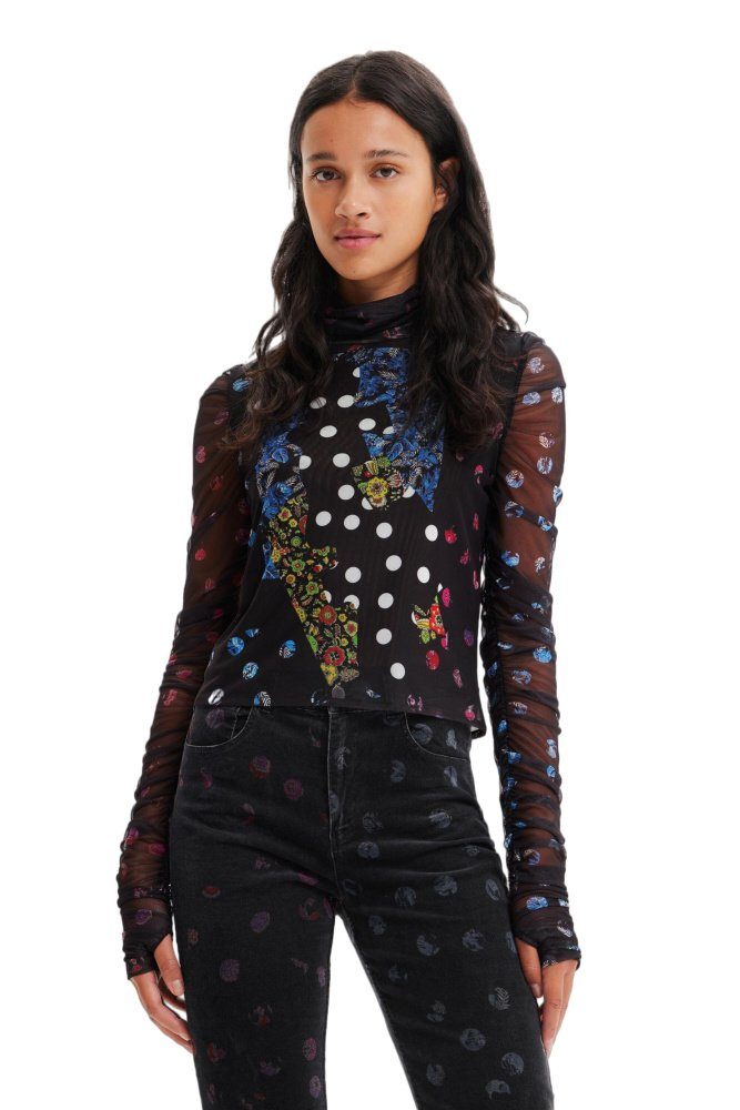 T-Shirt Femme Desigual – Coupe Oversize, Manches Longues & Imprimé Arty