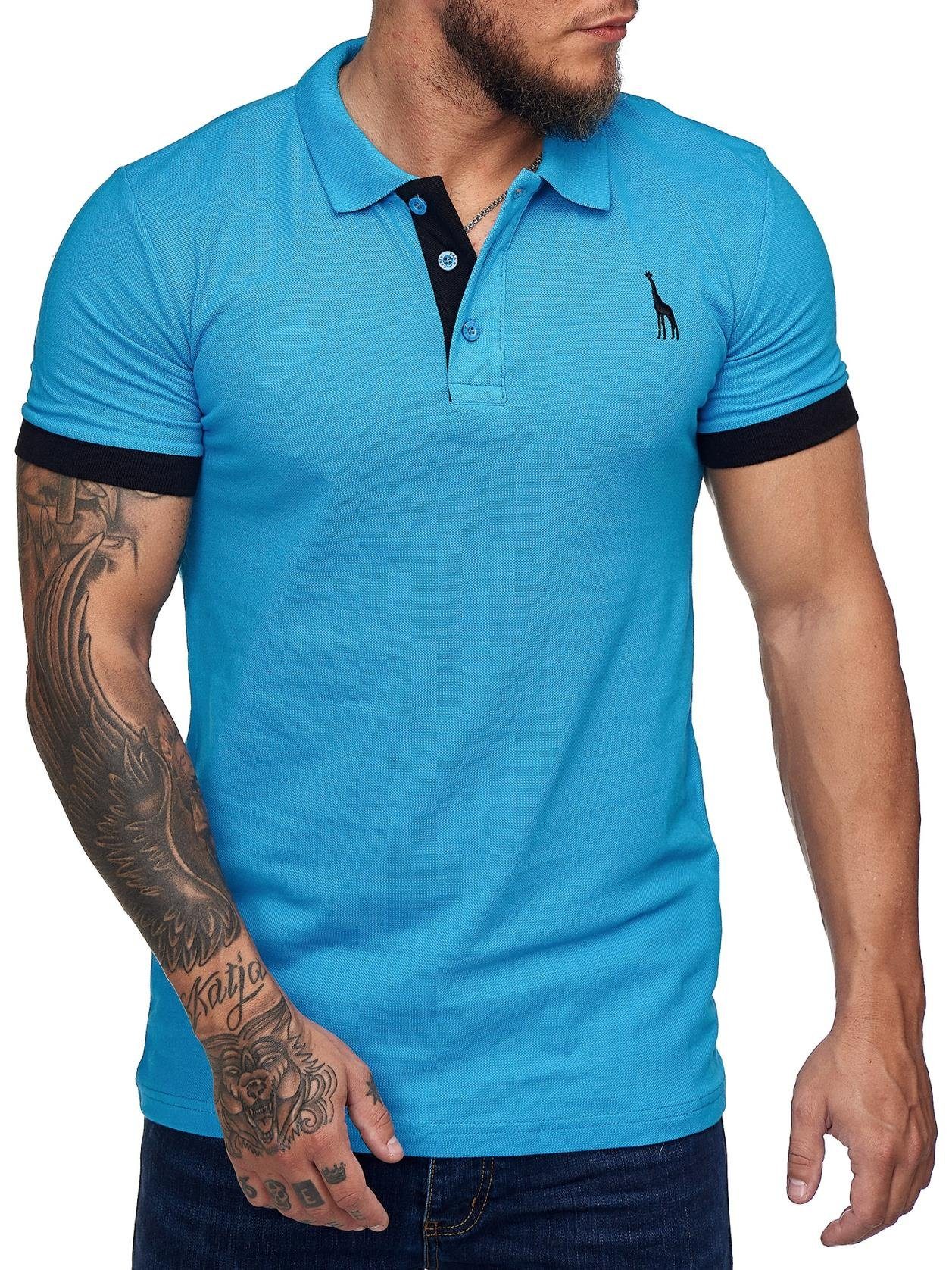 Basic Herren T-Shirt Kurzarm Code47 Polohemd Slim Fit Türkis Code47 Poloshirt (1-tlg) Einfarbig
