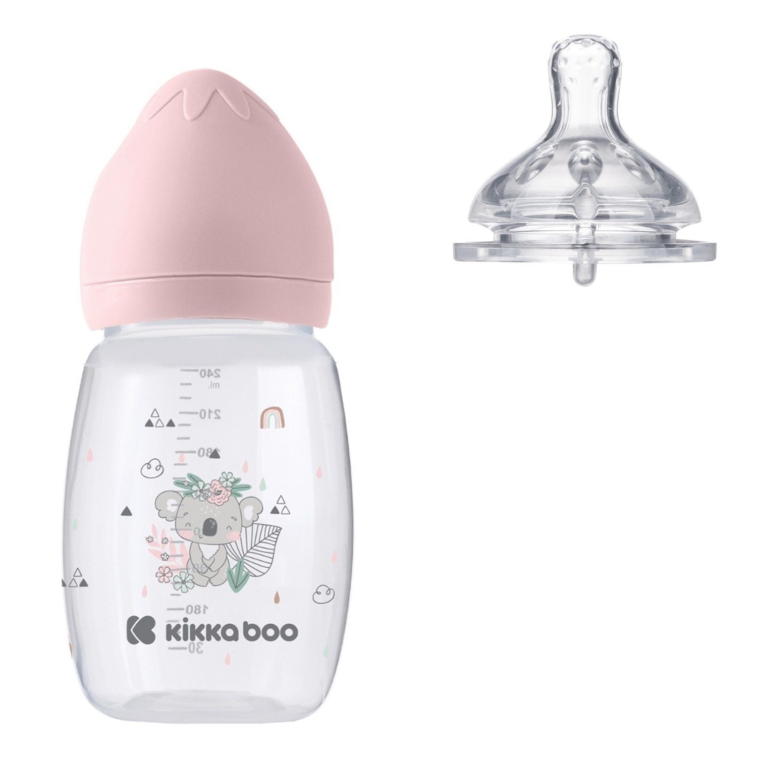 Kikkaboo Babyflasche Babyflasche Savanna 260 ml, Silikonsauger Größe M Anti-Kolik ab 3 Monaten rosa