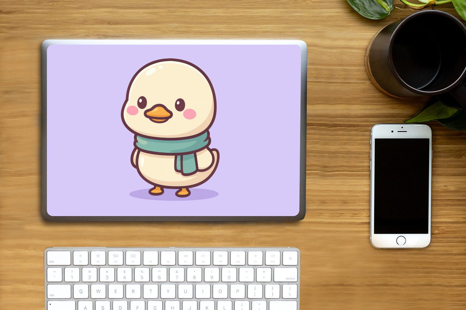 MuchoWow Laptop-Aufkleber Duck - Schal - Lila, (1tlg), Laptop Folien Cover, Aufkleber, Sticker, Schutz vor Kratzern, 25x18 cm